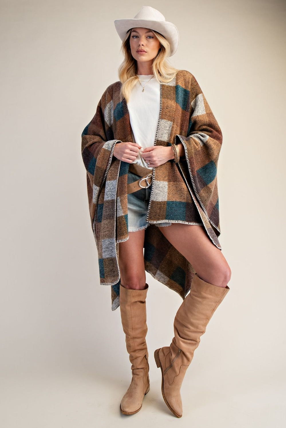 Easel Mocha Plaid Brushed Hacci Oversized Cape-cape-Easel-Deja Nu Boutique, Women's Fashion Boutique in Lampasas, Texas