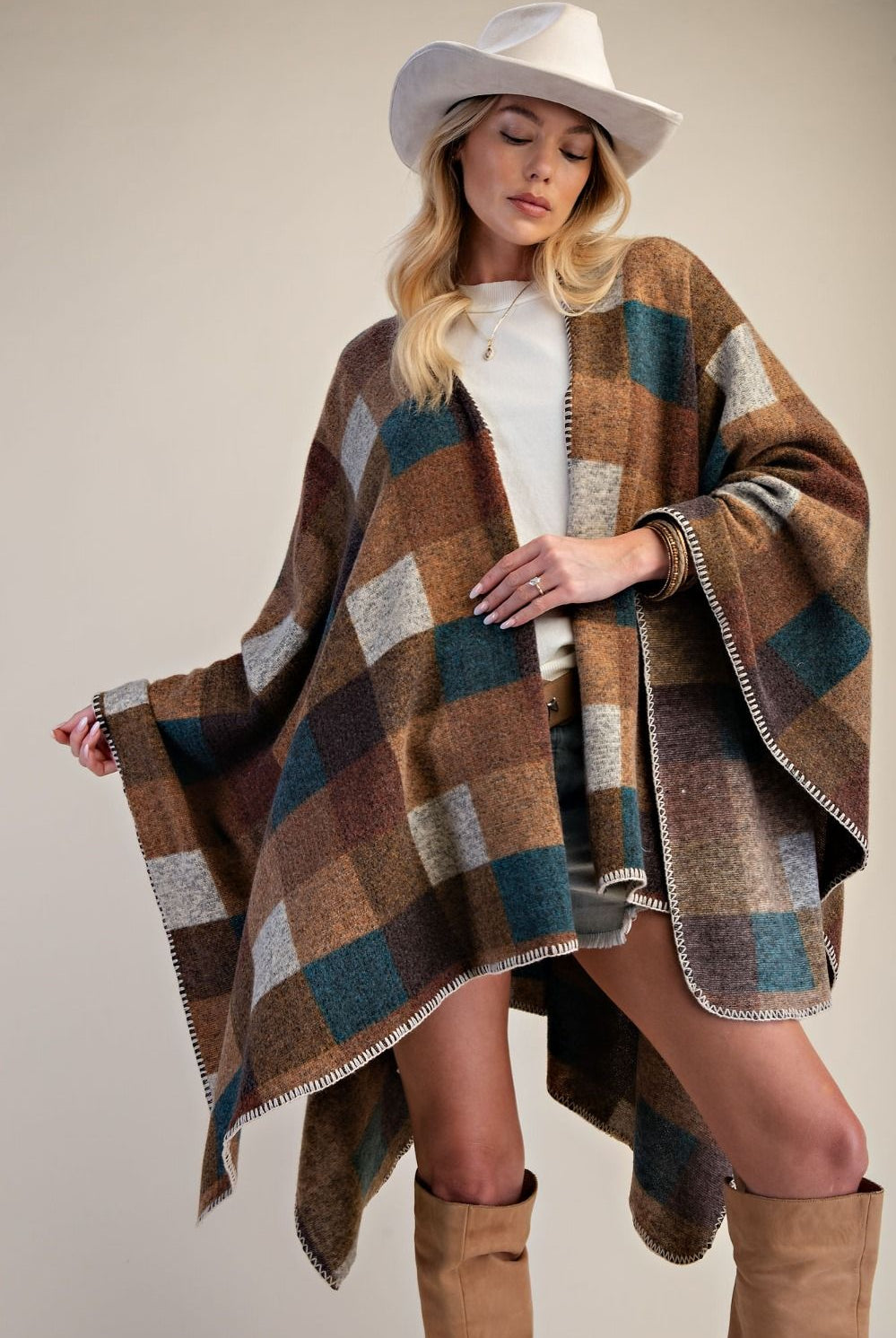 Easel Mocha Plaid Brushed Hacci Oversized Cape-cape-Easel-Deja Nu Boutique, Women's Fashion Boutique in Lampasas, Texas
