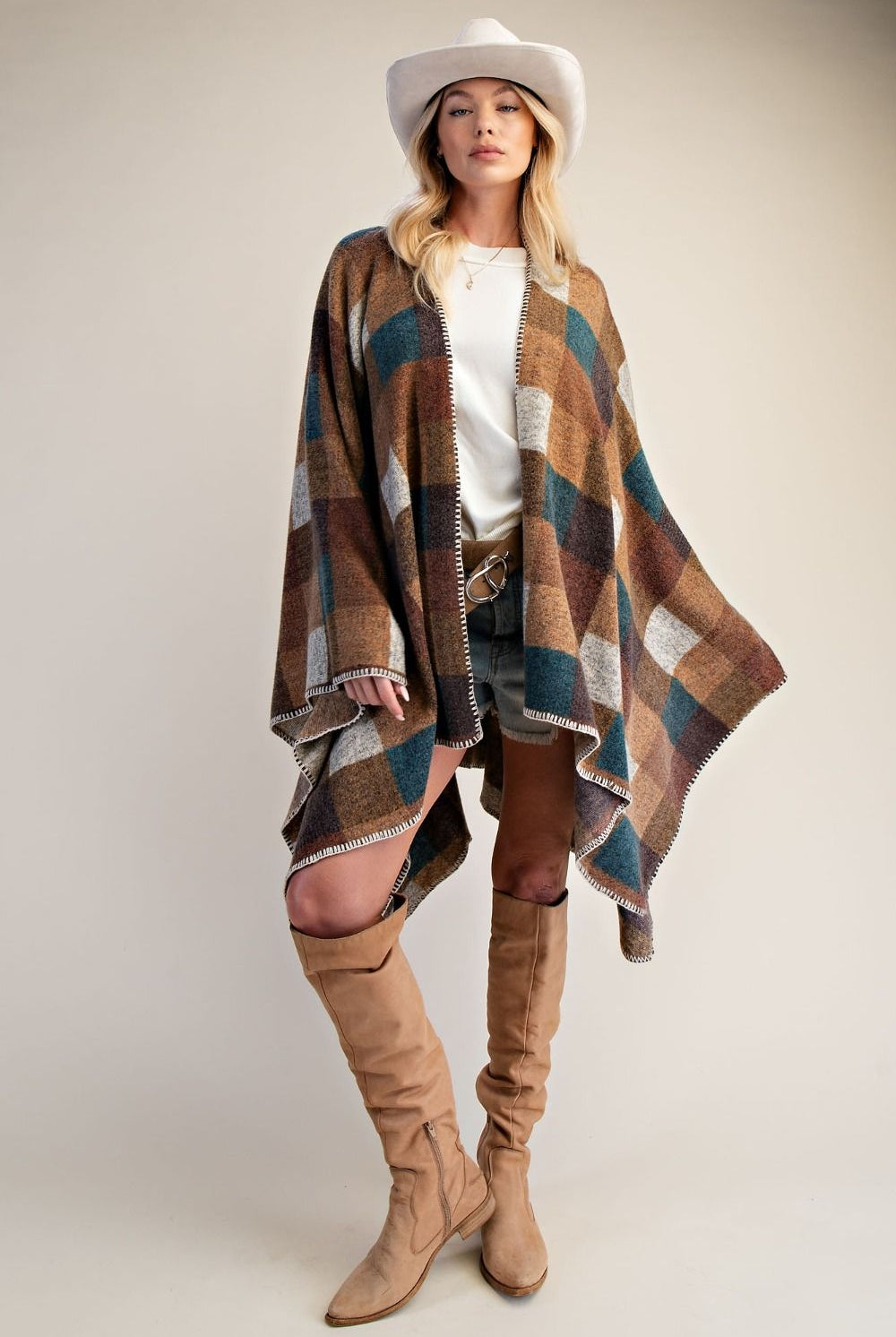 Easel Mocha Plaid Brushed Hacci Oversized Cape-cape-Easel-Deja Nu Boutique, Women's Fashion Boutique in Lampasas, Texas