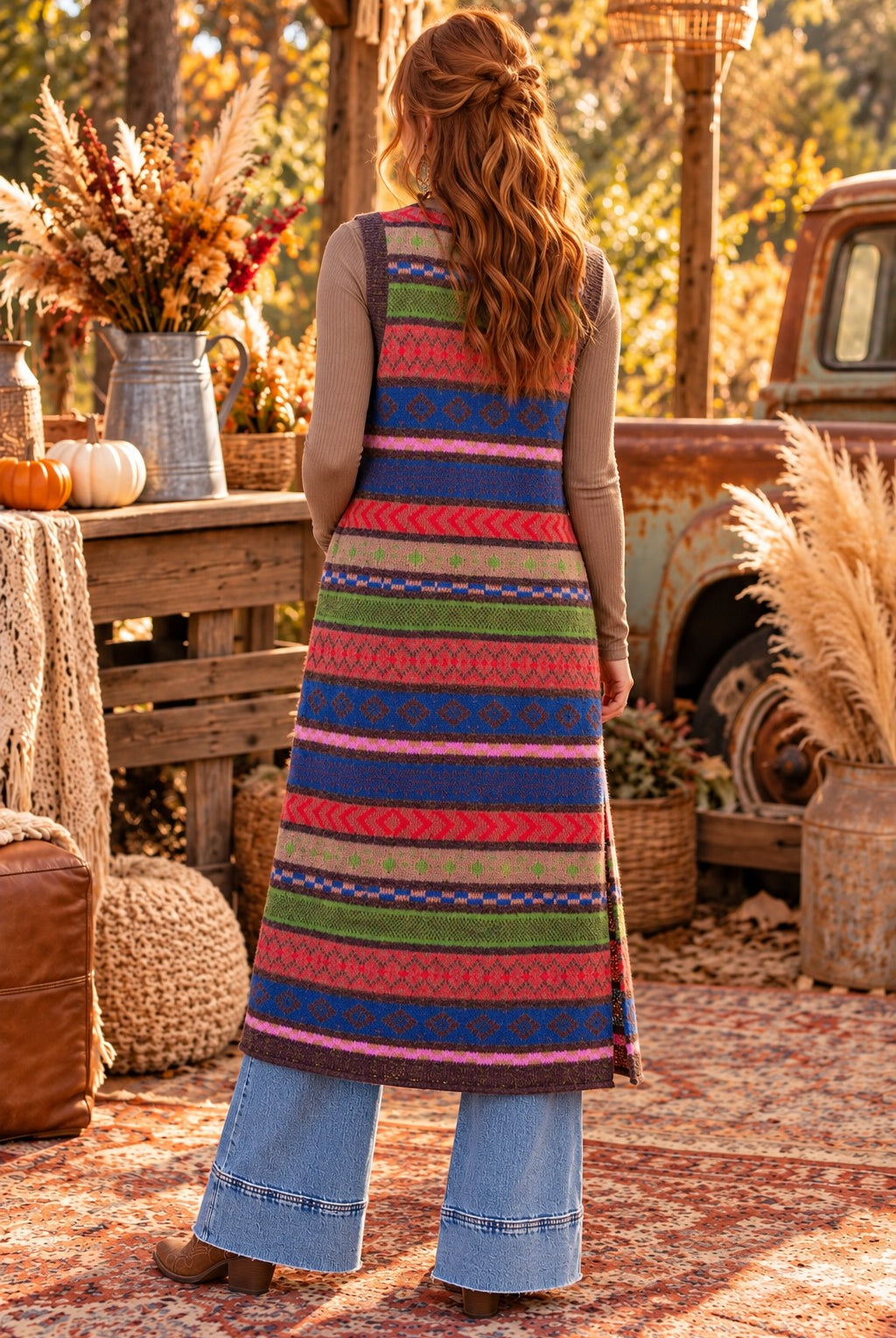 Easel Multi Color Knitted Sweater Maxi Vest-Vest-Easel-Deja Nu Boutique, Women's Fashion Boutique in Lampasas, Texas