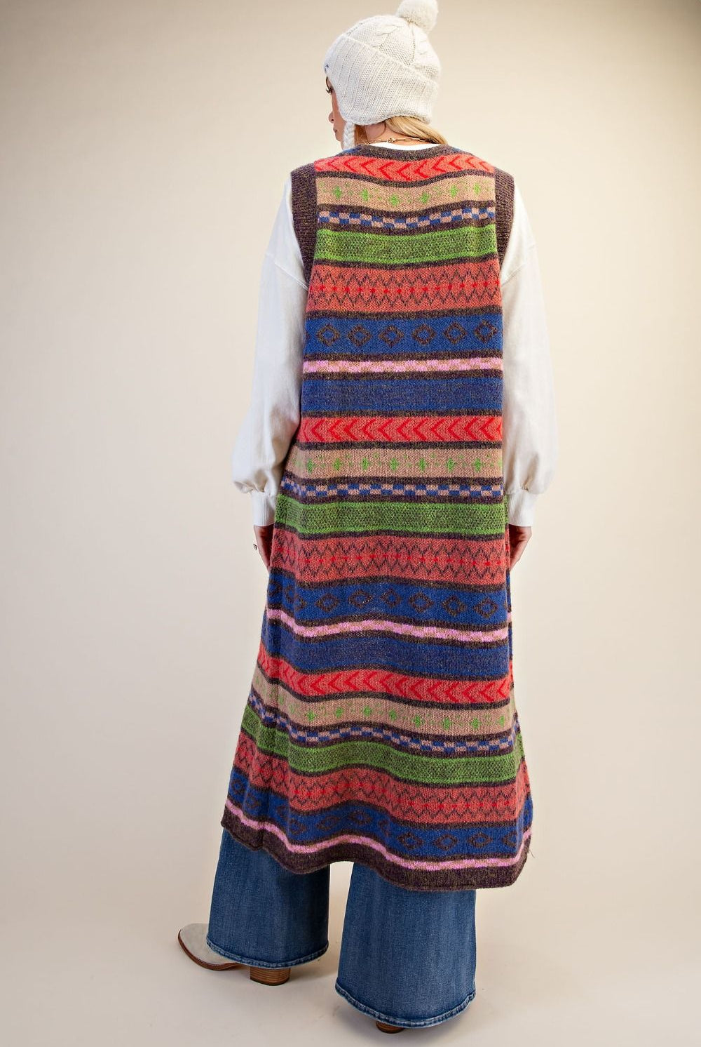 Easel Multi Color Knitted Sweater Maxi Vest-Vest-Easel-Deja Nu Boutique, Women's Fashion Boutique in Lampasas, Texas
