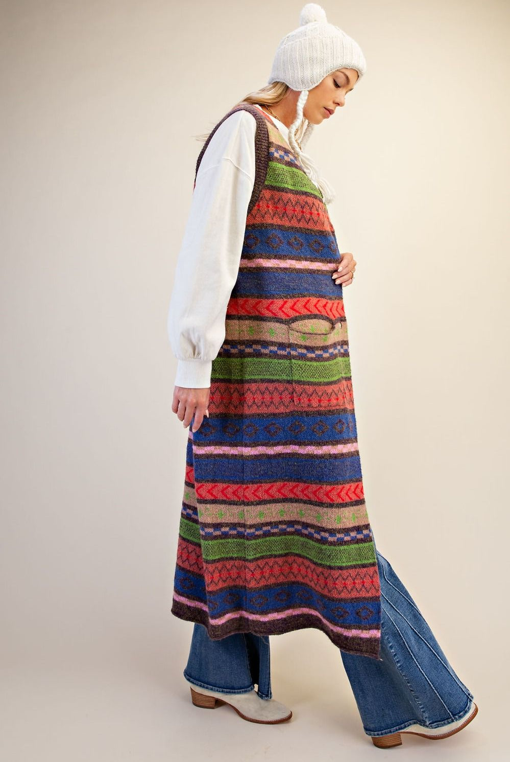 Easel Multi Color Knitted Sweater Maxi Vest-Vest-Easel-Deja Nu Boutique, Women's Fashion Boutique in Lampasas, Texas