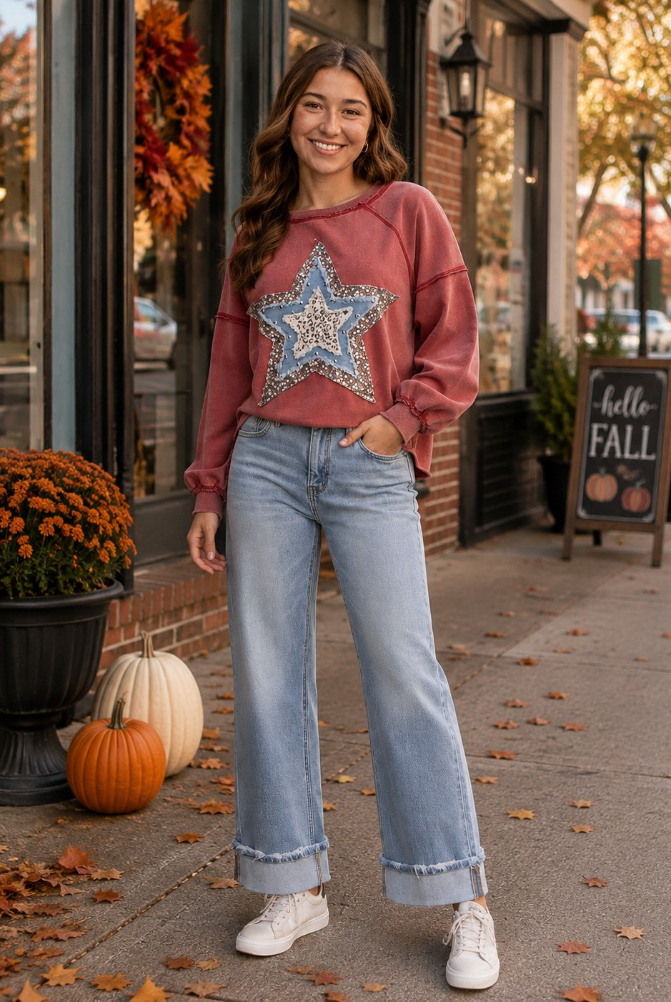 Lovervet by Vervet Mid Rise Medium Light Wash Cuffed Slim Wide Leg Jeans-Jeans-Lovervet by Vervet-Deja Nu Boutique, Women's Fashion Boutique in Lampasas, Texas