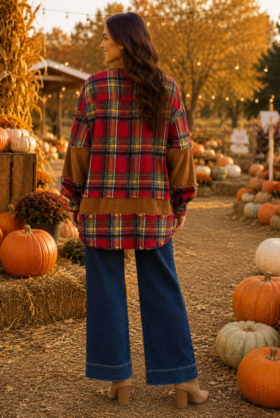 Easel Boho Red Mixed Plaid & Corduroy Shacket-Shackets-Easel-Deja Nu Boutique, Women's Fashion Boutique in Lampasas, Texas