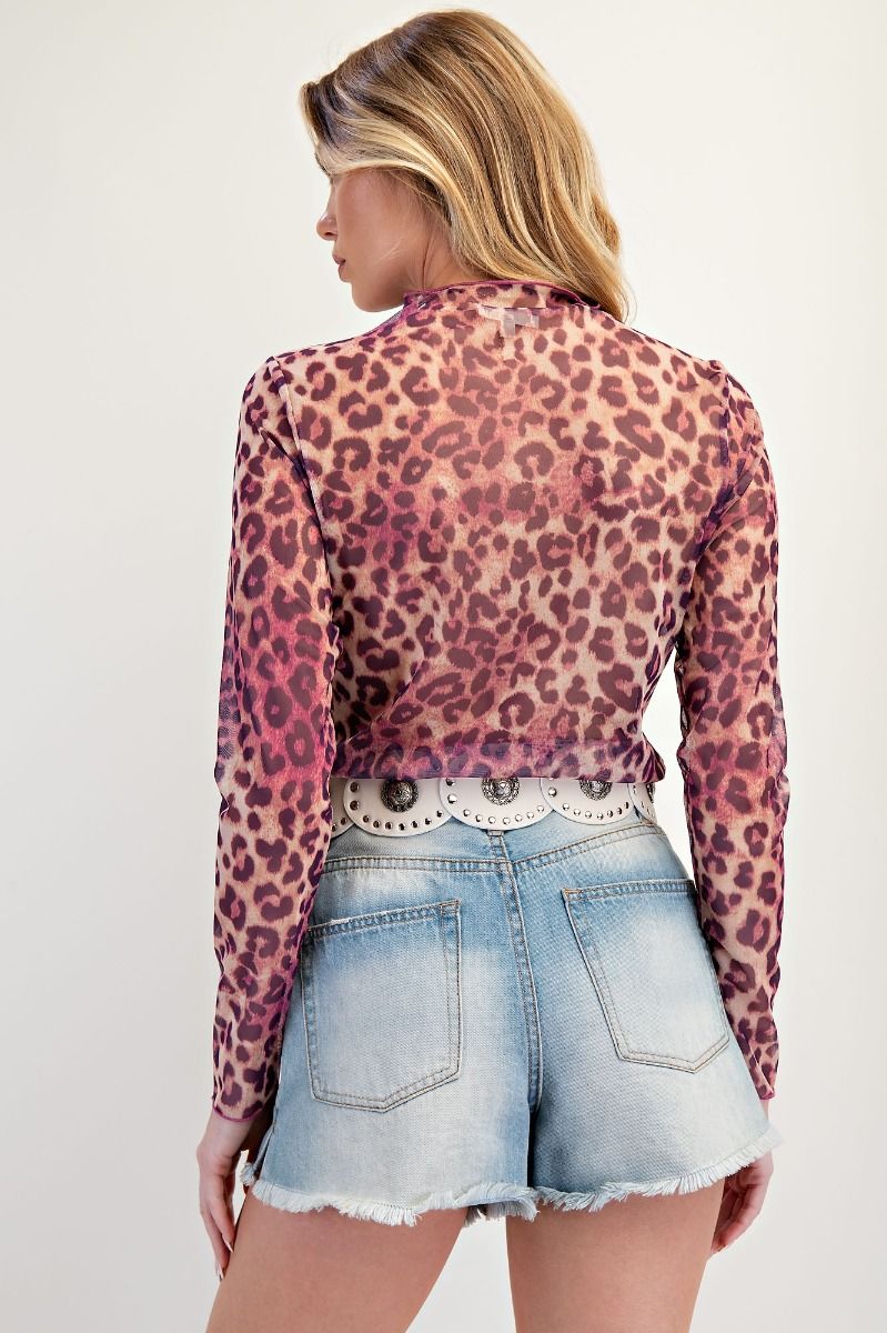 easel Long Sleeve Fitted Animal Print Mesh Top – Fierce & Flirty-Tops-Easel-Deja Nu Boutique, Women's Fashion Boutique in Lampasas, Texas