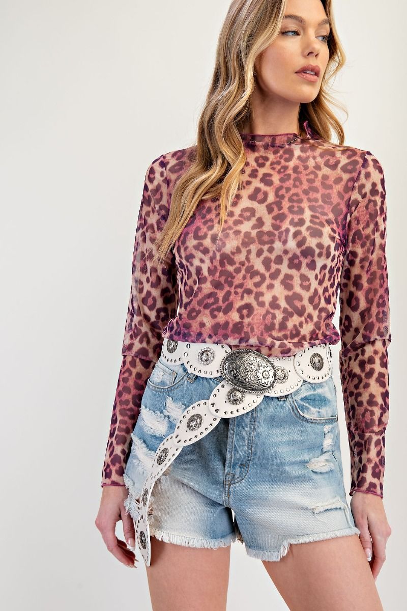 easel Long Sleeve Fitted Animal Print Mesh Top – Fierce & Flirty-Tops-Easel-Deja Nu Boutique, Women's Fashion Boutique in Lampasas, Texas