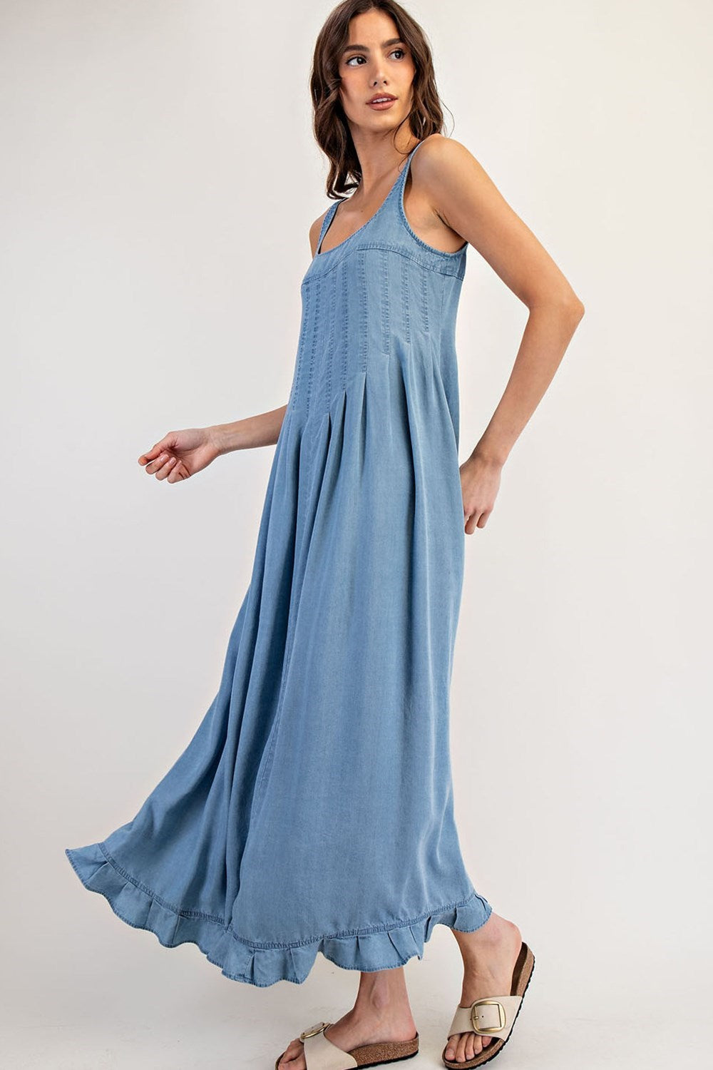 ee:Some Denim Ruffle Hem Sleeveless Maxi Dress-Maxi Dresses-ee:some-Deja Nu Boutique, Women's Fashion Boutique in Lampasas, Texas