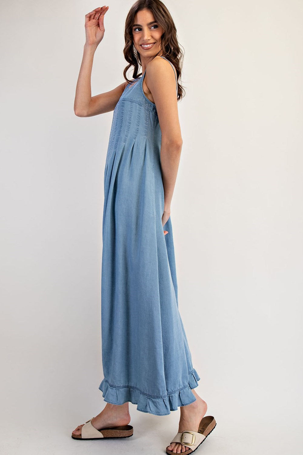 ee:Some Denim Ruffle Hem Sleeveless Maxi Dress-Maxi Dresses-ee:some-Deja Nu Boutique, Women's Fashion Boutique in Lampasas, Texas