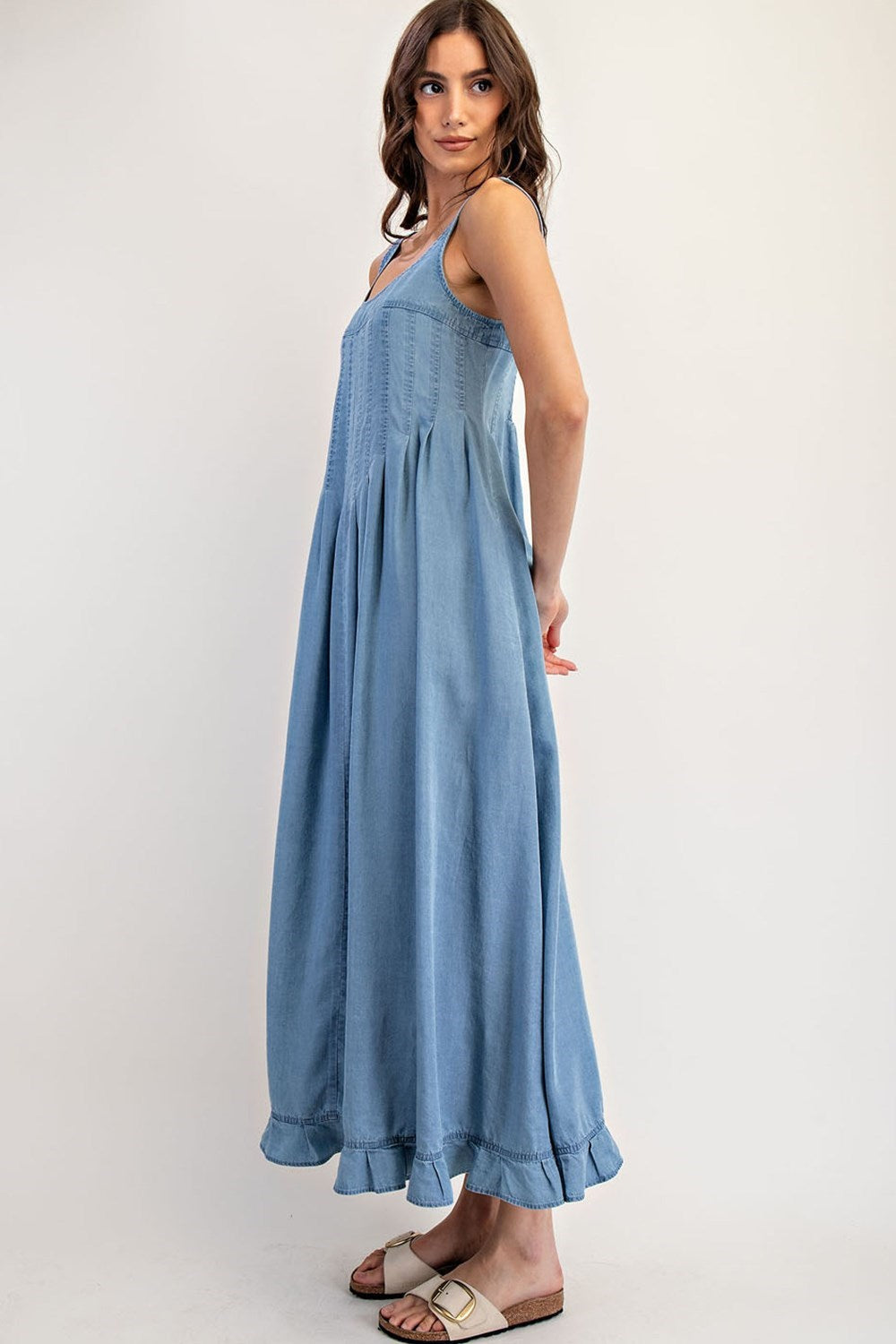 ee:Some Denim Ruffle Hem Sleeveless Maxi Dress-Maxi Dresses-ee:some-Deja Nu Boutique, Women's Fashion Boutique in Lampasas, Texas