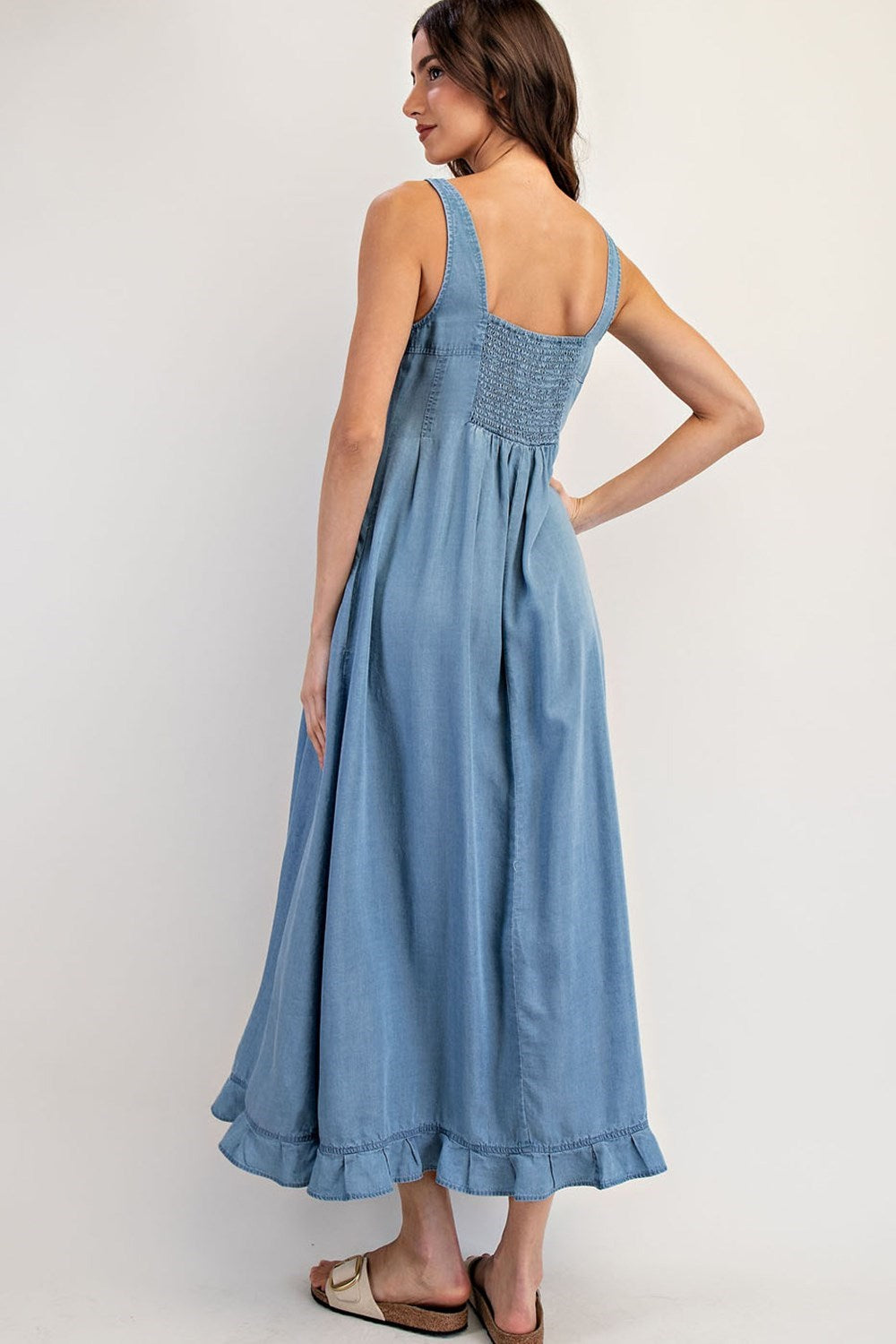 ee:Some Denim Ruffle Hem Sleeveless Maxi Dress-Maxi Dresses-ee:some-Deja Nu Boutique, Women's Fashion Boutique in Lampasas, Texas