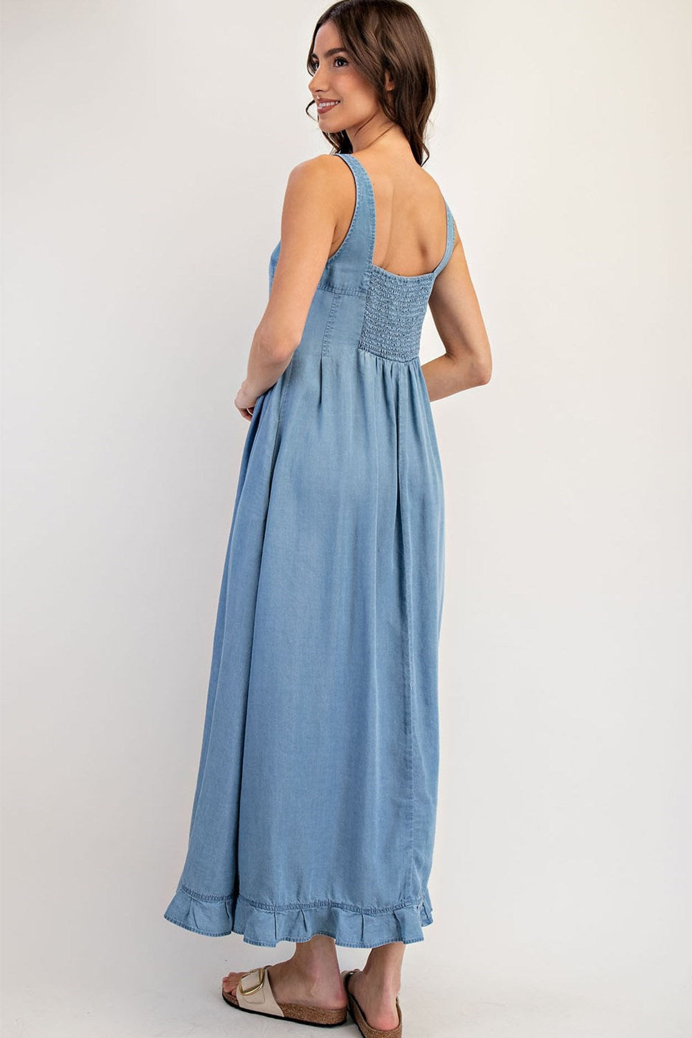 ee:Some Denim Ruffle Hem Sleeveless Maxi Dress-Maxi Dresses-ee:some-Deja Nu Boutique, Women's Fashion Boutique in Lampasas, Texas