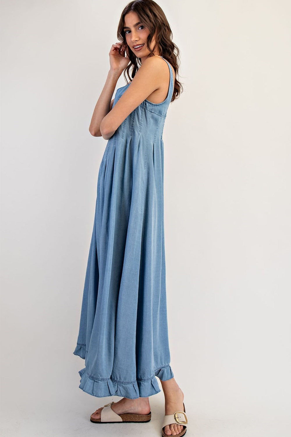 ee:Some Denim Ruffle Hem Sleeveless Maxi Dress-Maxi Dresses-ee:some-Deja Nu Boutique, Women's Fashion Boutique in Lampasas, Texas