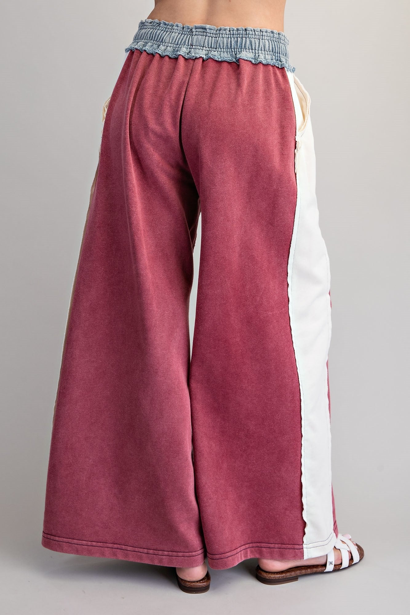 ee:some Color Block Denim Drawstring Pants in Red Bean-bottoms-ee:some-Deja Nu Boutique, Women's Fashion Boutique in Lampasas, Texas