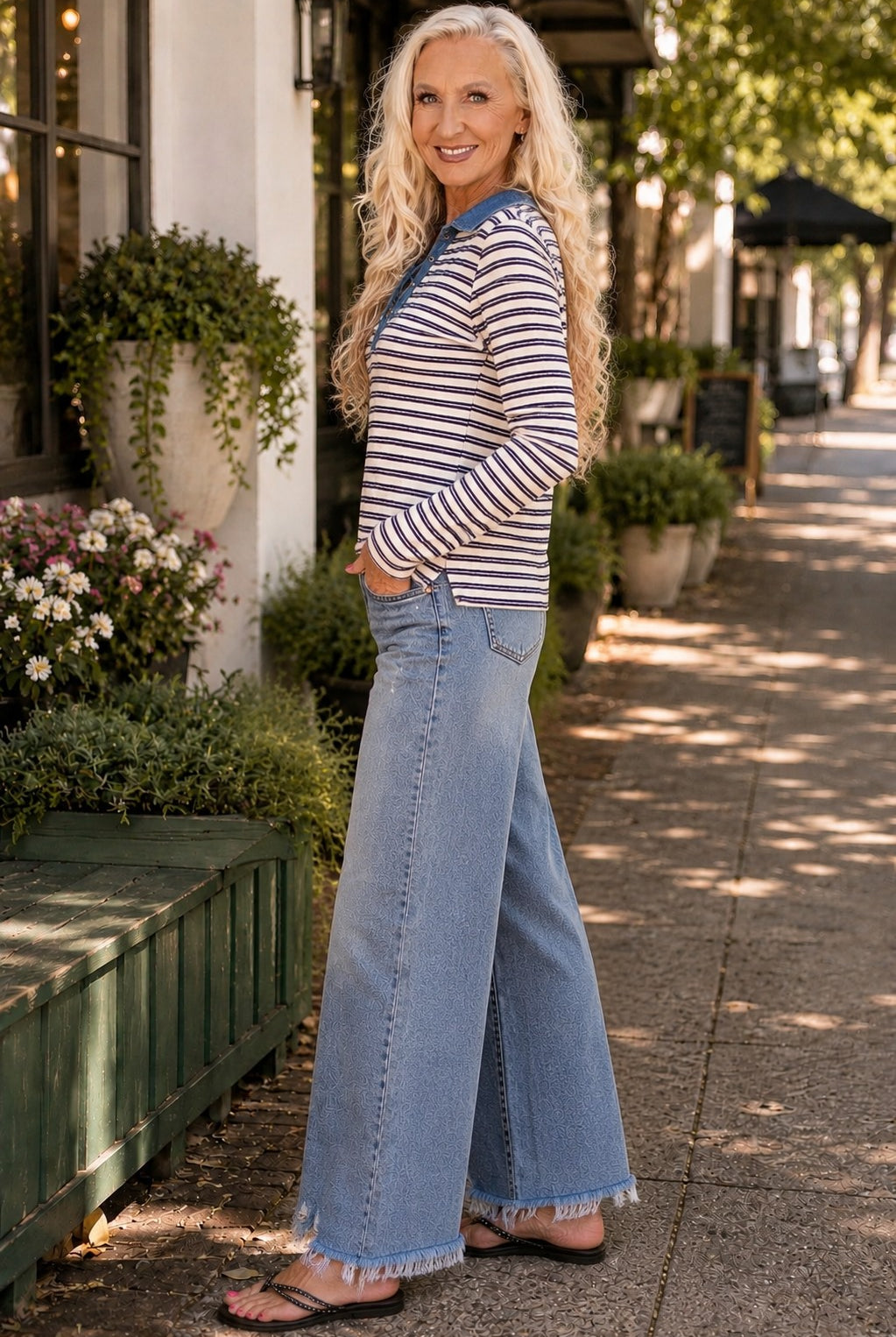 ee:some Mineral Washed Striped Lace-Up Top – Fig Cream-shirts-ee:some-Deja Nu Boutique, Women's Fashion Boutique in Lampasas, Texas