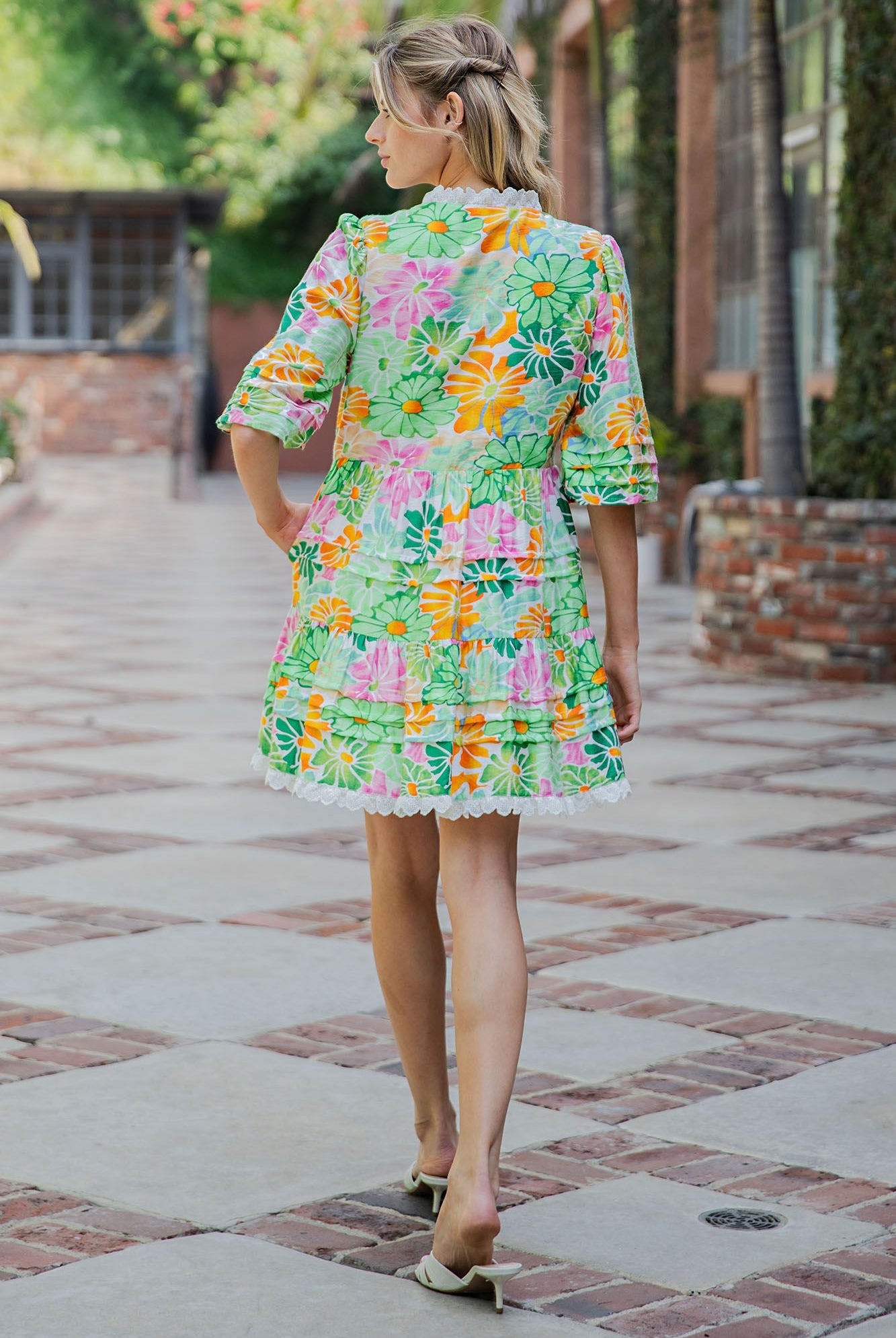 ee:some Floral Lace Trim Tiered Mini Dress – Spring Green Multi-mini dress-eesome-Deja Nu Boutique, Women's Fashion Boutique in Lampasas, Texas