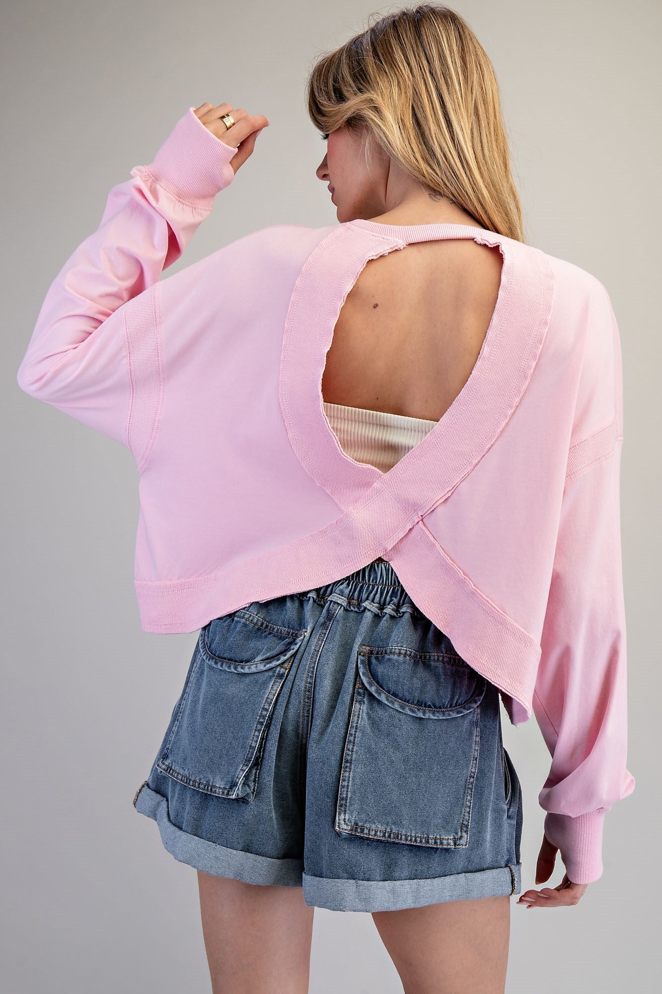 ee:some Mineral Washed Round Neck Top - Sweet Pink-Long Sleeves-ee:some-Deja Nu Boutique, Women's Fashion Boutique in Lampasas, Texas