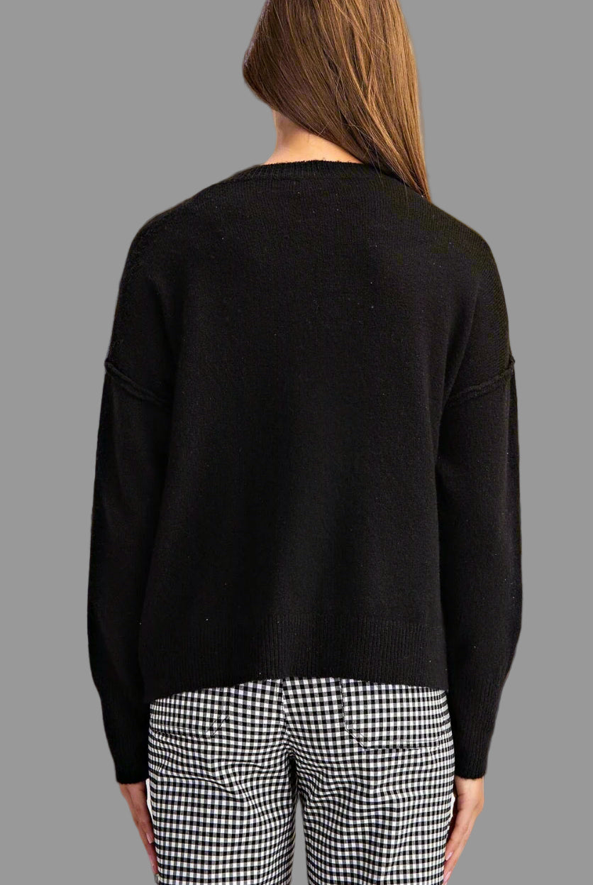 ee:some Cheers Beaded Long Sleeve Sweater In Black Champagne-Sweaters-ee:some-Deja Nu Boutique, Women's Fashion Boutique in Lampasas, Texas