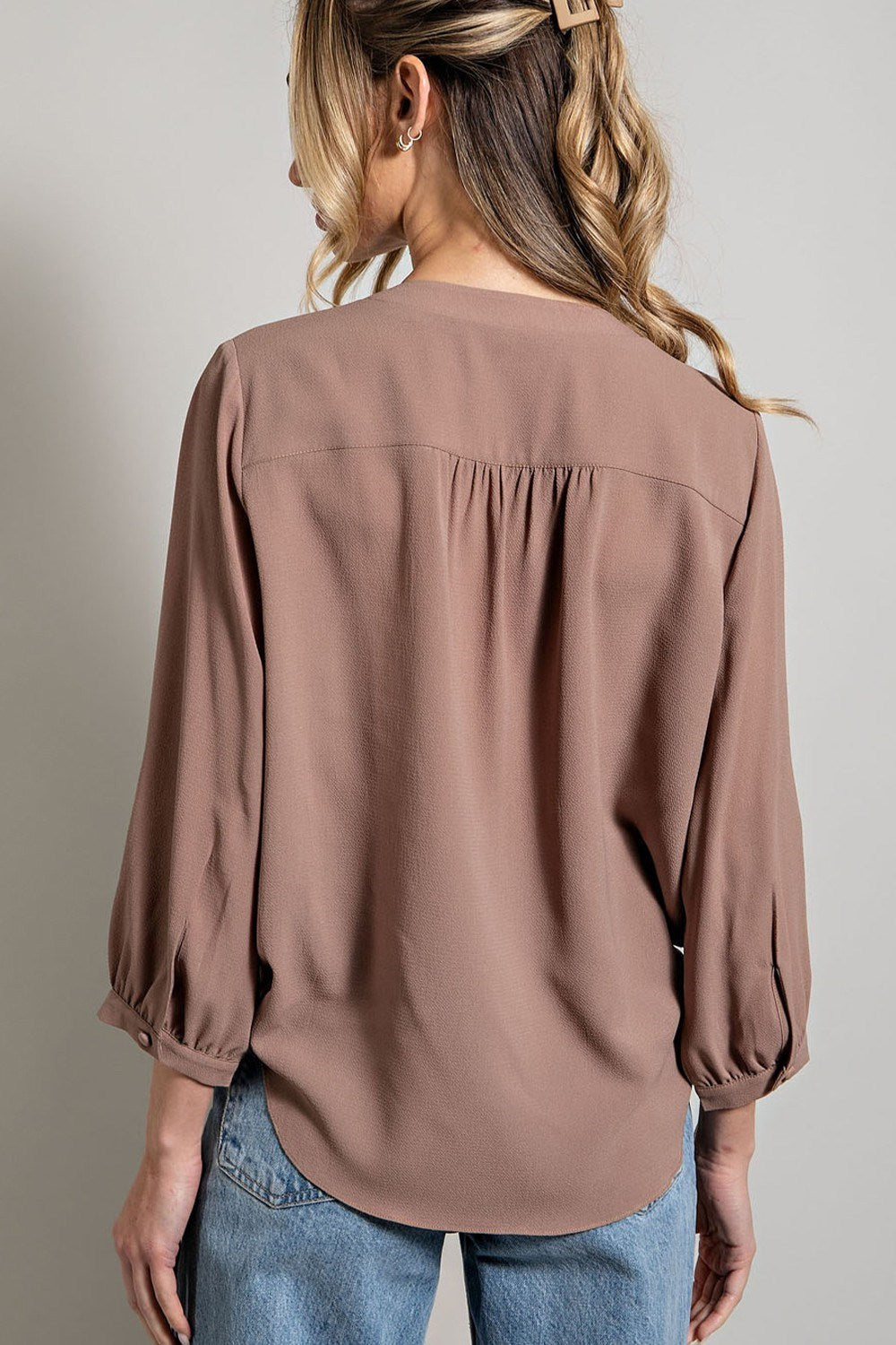 ee:some Long Sleeve V Neck Blouse In Coco-Long Sleeves-ee:some-Deja Nu Boutique, Women's Fashion Boutique in Lampasas, Texas