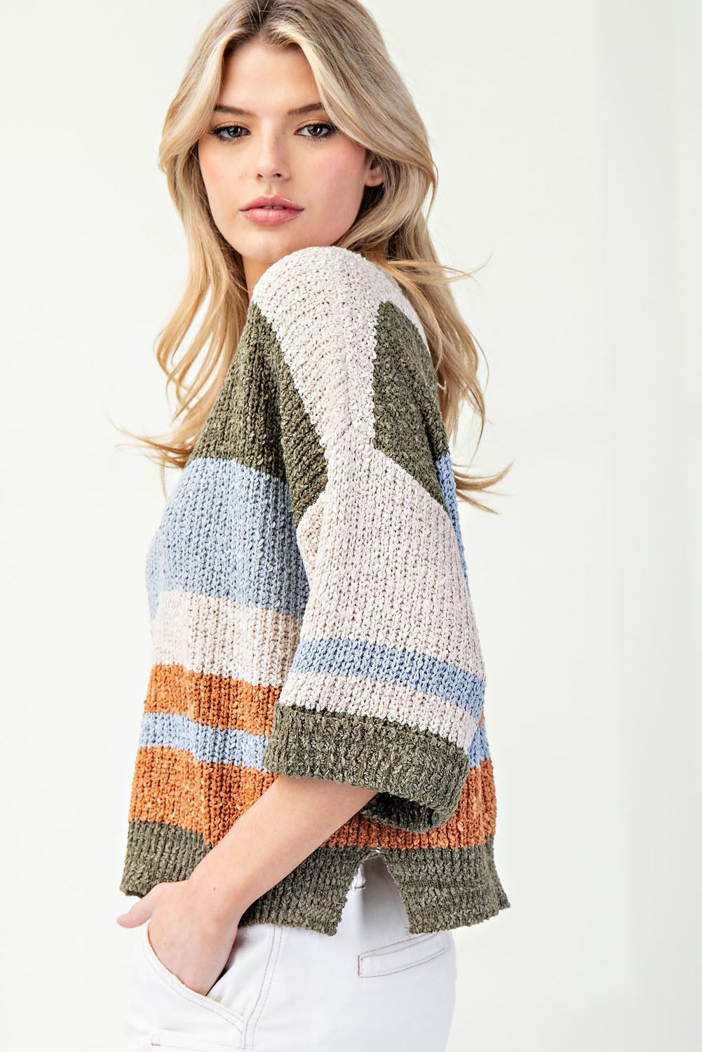 ee:some Striped Notch Collar Top-Sweaters-ee:some-Deja Nu Boutique, Women's Fashion Boutique in Lampasas, Texas