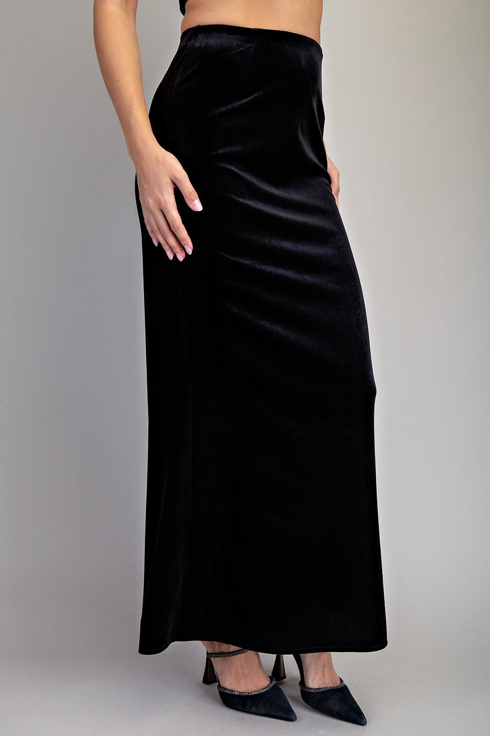 ee:some Black Velvet Maxi Skirt Elegant Evening Wear-Bottoms-ee:some-Deja Nu Boutique, Women's Fashion Boutique in Lampasas, Texas