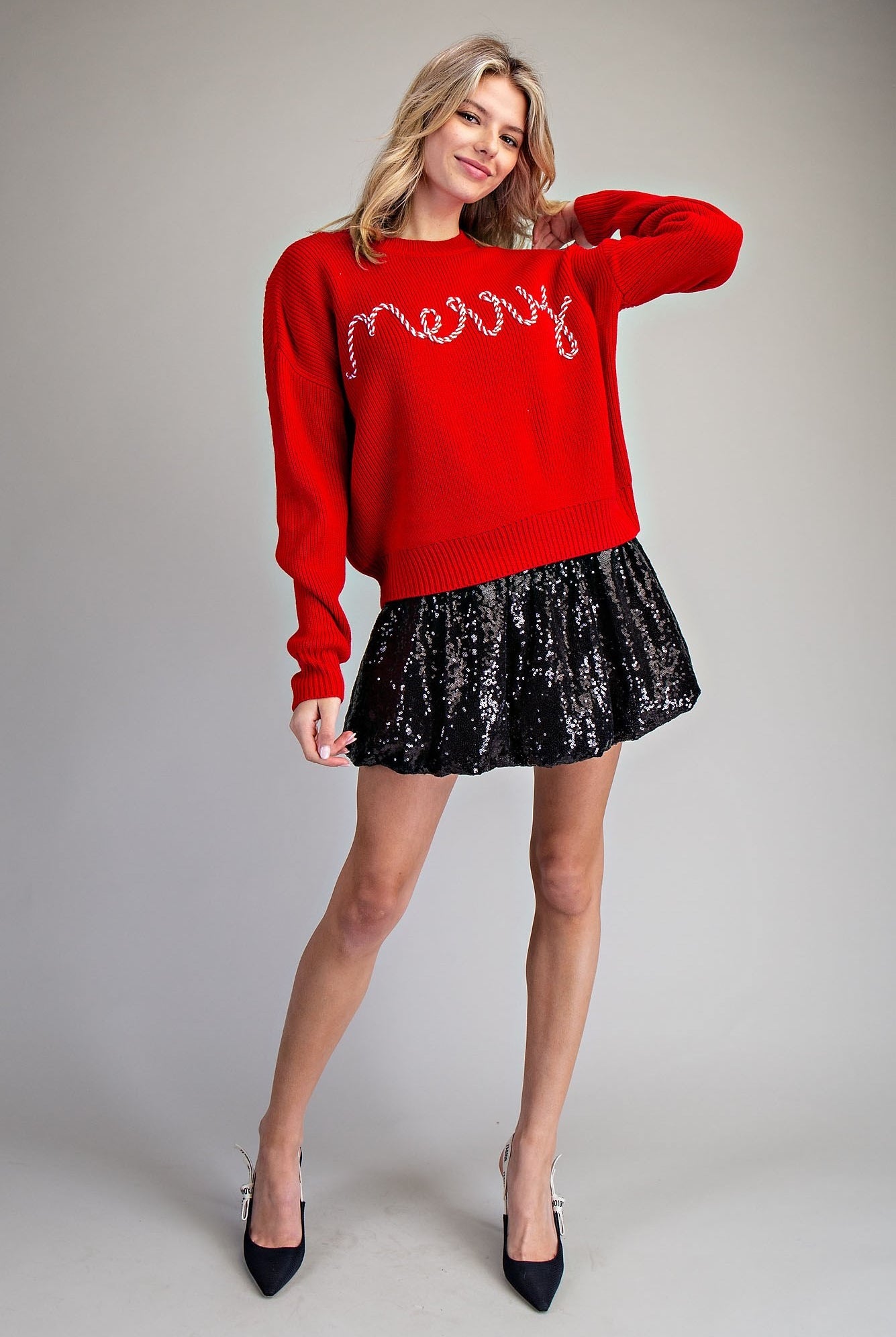 ee:some Candy Cane Crush "Merry" Sweater-Sweaters-ee:some-Deja Nu Boutique, Women's Fashion Boutique in Lampasas, Texas