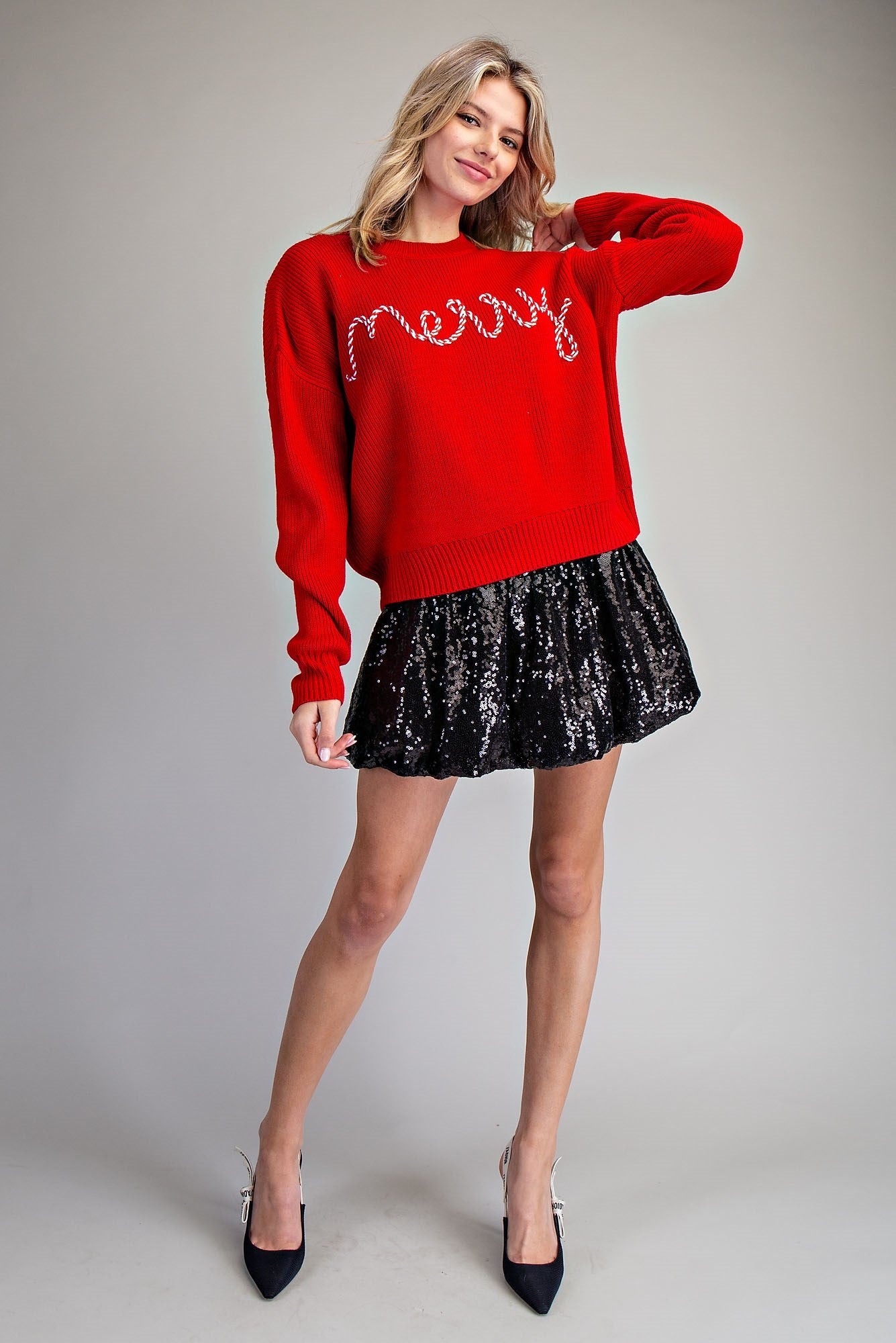 ee:some Candy Cane Crush "Merry" Sweater-Sweaters-ee:some-Deja Nu Boutique, Women's Fashion Boutique in Lampasas, Texas