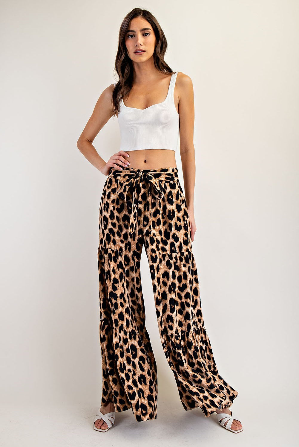 ee:some Leopard Tiered Wide Leg Pants-Bottoms-ee:some-Deja Nu Boutique, Women's Fashion Boutique in Lampasas, Texas