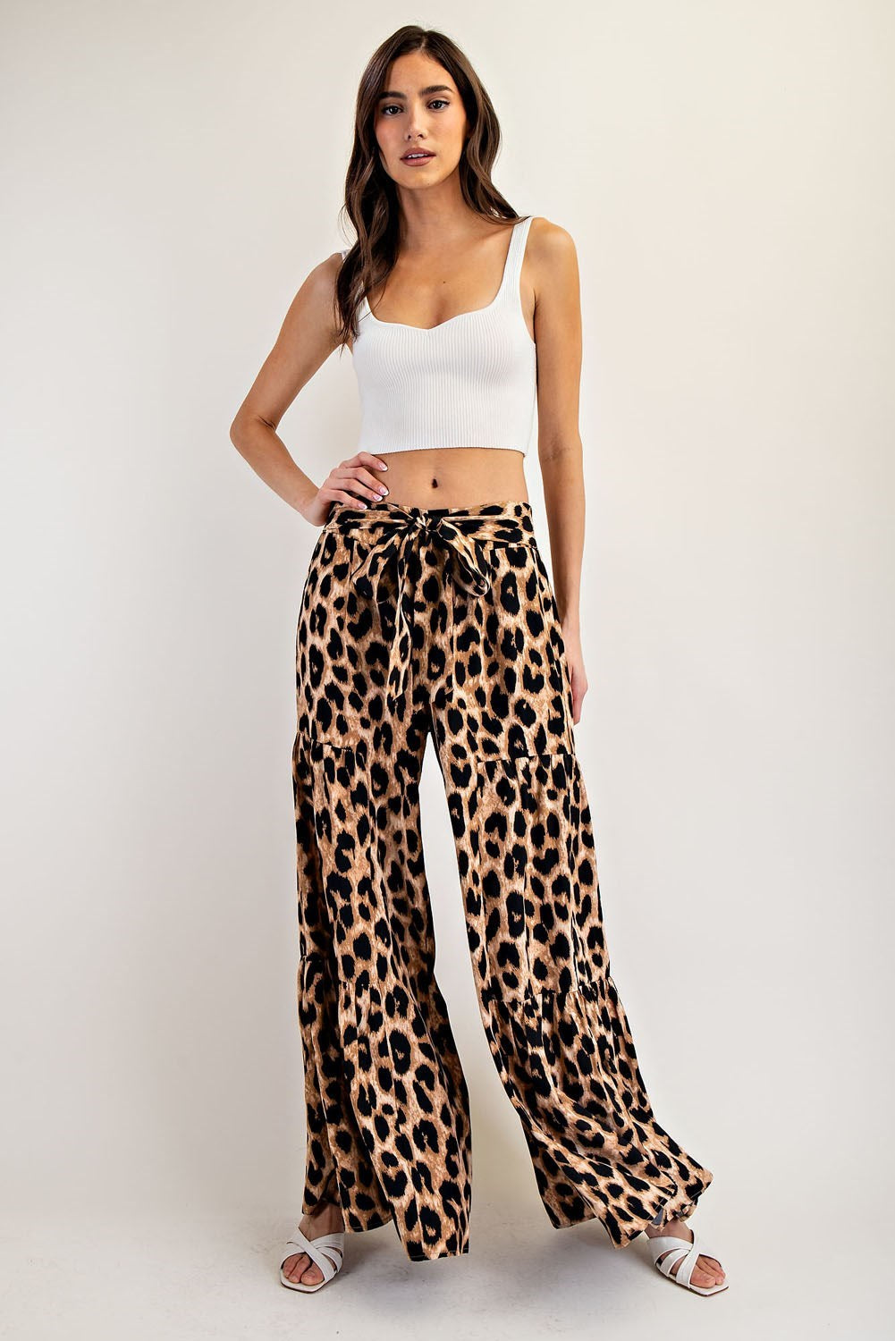 ee:some Leopard Tiered Wide Leg Pants-Bottoms-ee:some-Deja Nu Boutique, Women's Fashion Boutique in Lampasas, Texas