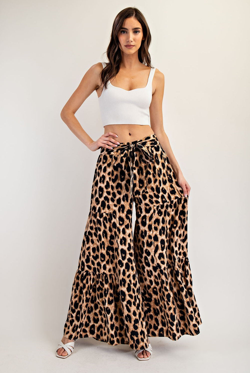 ee:some Leopard Tiered Wide Leg Pants-Bottoms-ee:some-Deja Nu Boutique, Women's Fashion Boutique in Lampasas, Texas