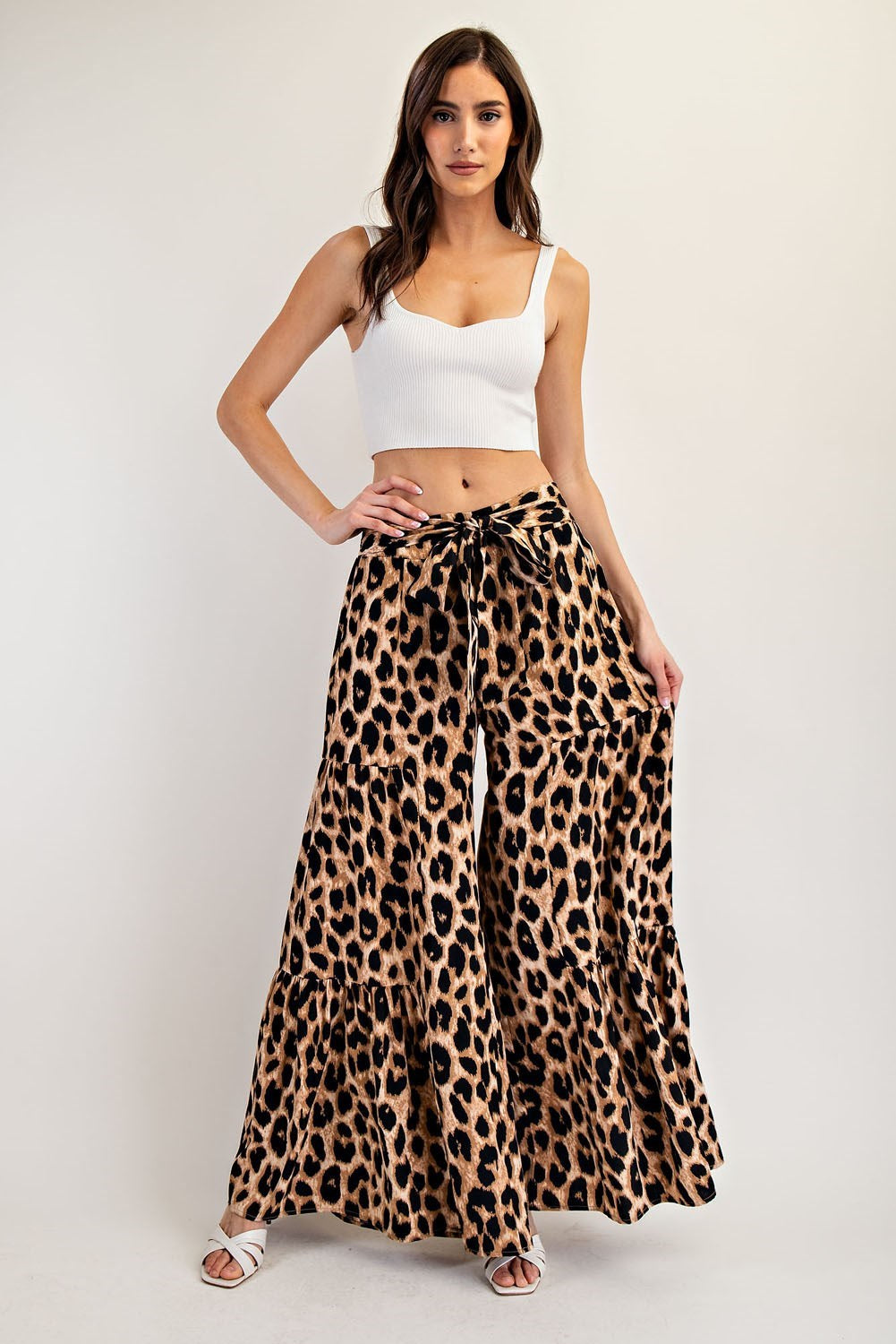 ee:some Leopard Tiered Wide Leg Pants-Bottoms-ee:some-Deja Nu Boutique, Women's Fashion Boutique in Lampasas, Texas