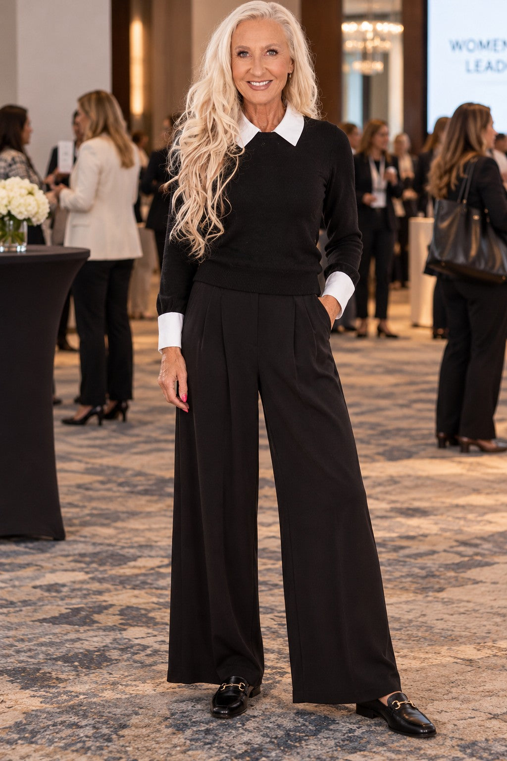 Elan Black Contrast Collar & Cuff Sweater-Sweaters-elan-Deja Nu Boutique, Women's Fashion Boutique in Lampasas, Texas
