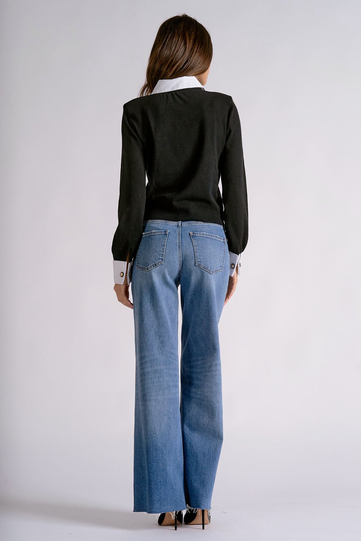 Elan Black Contrast Collar & Cuff Sweater-Sweaters-elan-Deja Nu Boutique, Women's Fashion Boutique in Lampasas, Texas