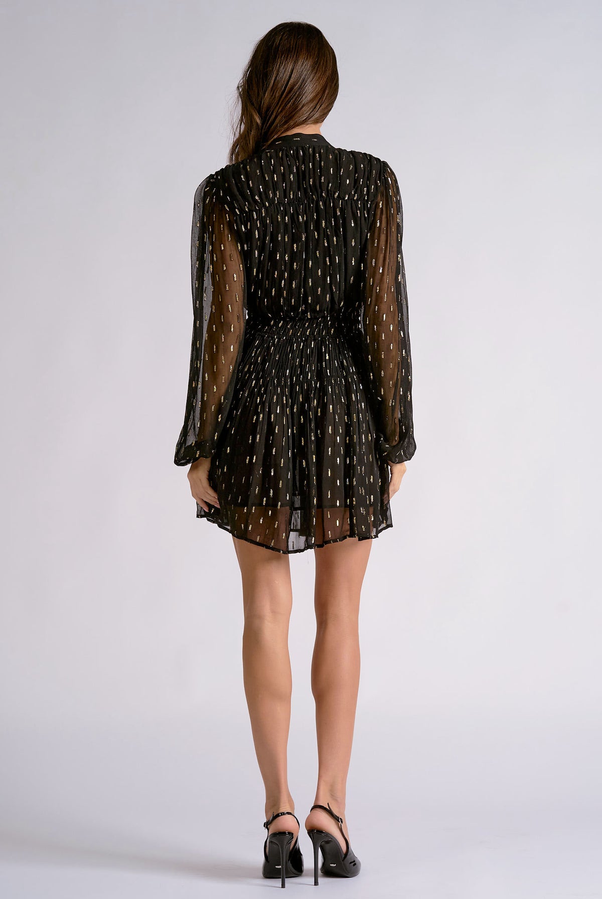 Elan Black Gold Lurex Long Sleeve Mini Dress-mini dress-elan-Deja Nu Boutique, Women's Fashion Boutique in Lampasas, Texas