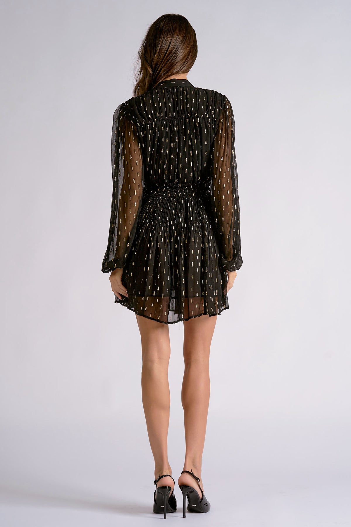 Elan Black Gold Lurex Long Sleeve Mini Dress-mini dress-elan-Deja Nu Boutique, Women's Fashion Boutique in Lampasas, Texas