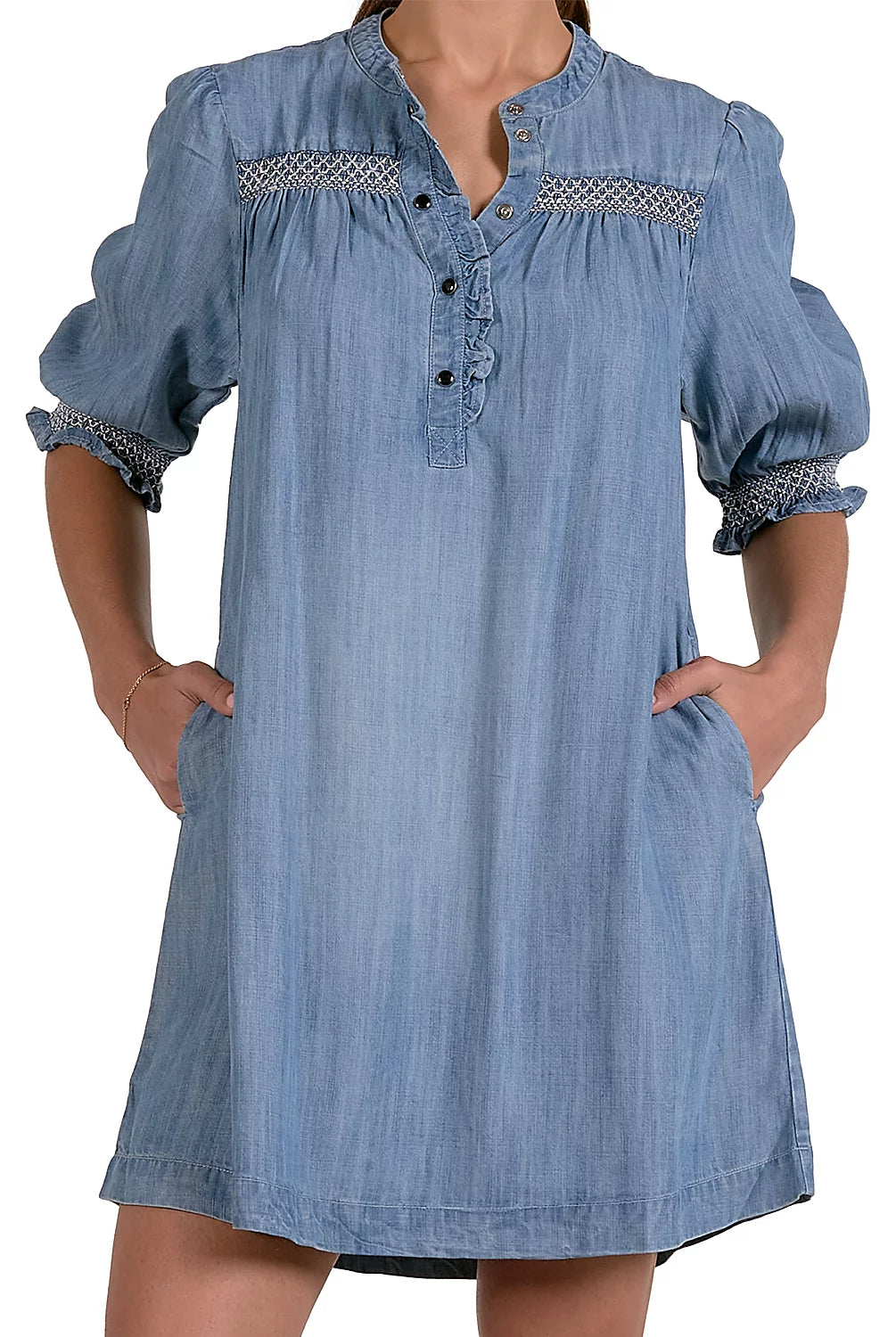 Elan Denim Elbow Sleeve Shift Dress-mini dress-Elan-Deja Nu Boutique, Women's Fashion Boutique in Lampasas, Texas