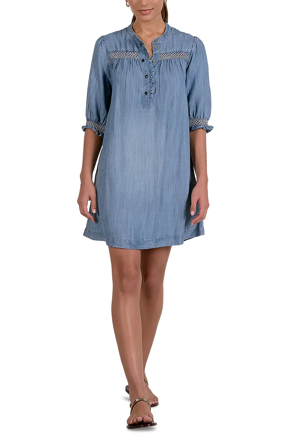 Elan Denim Elbow Sleeve Shift Dress-mini dress-Elan-Deja Nu Boutique, Women's Fashion Boutique in Lampasas, Texas
