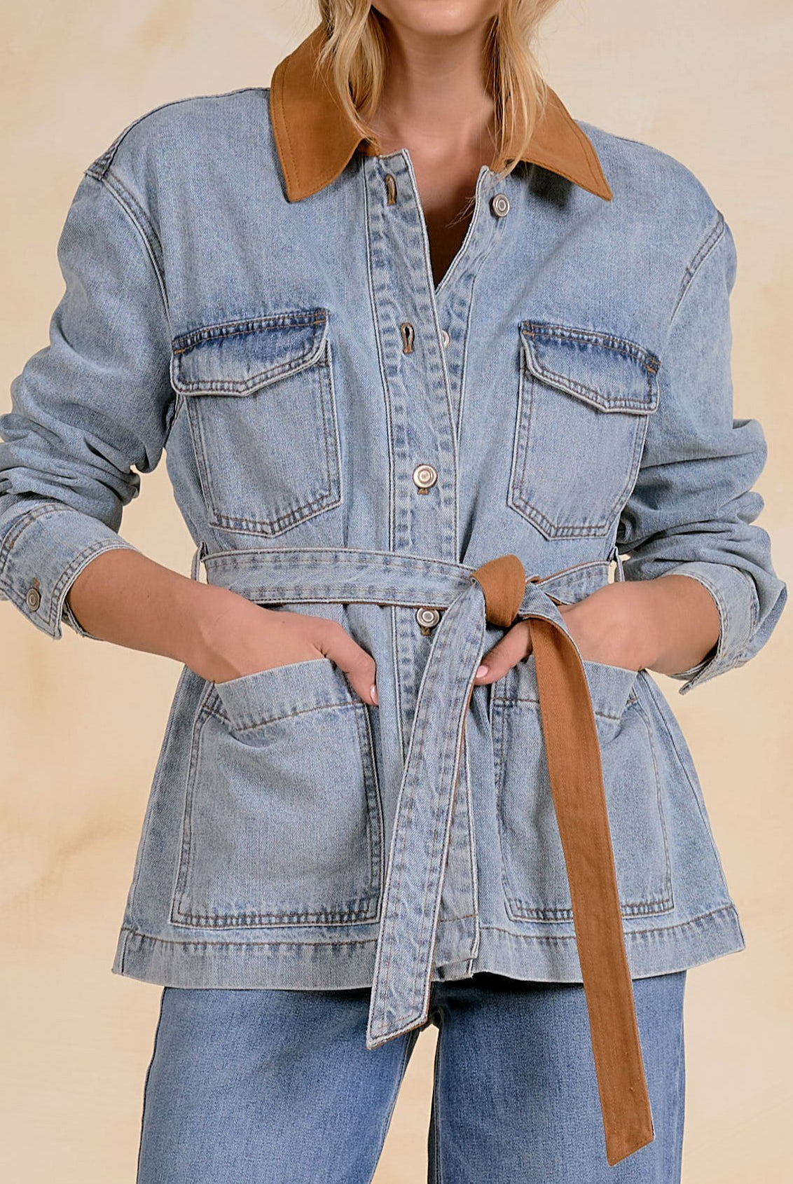ELAN Jericho Denim Jacket with Faux Suede Accents-Outerwear-Elan-Deja Nu Boutique, Women's Fashion Boutique in Lampasas, Texas