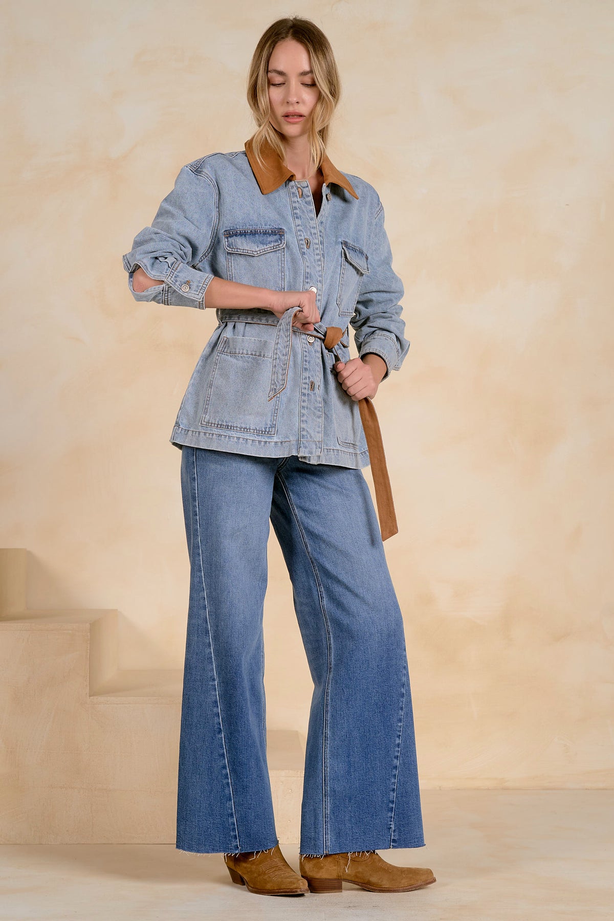 ELAN Jericho Denim Jacket with Faux Suede Accents-Outerwear-Elan-Deja Nu Boutique, Women's Fashion Boutique in Lampasas, Texas