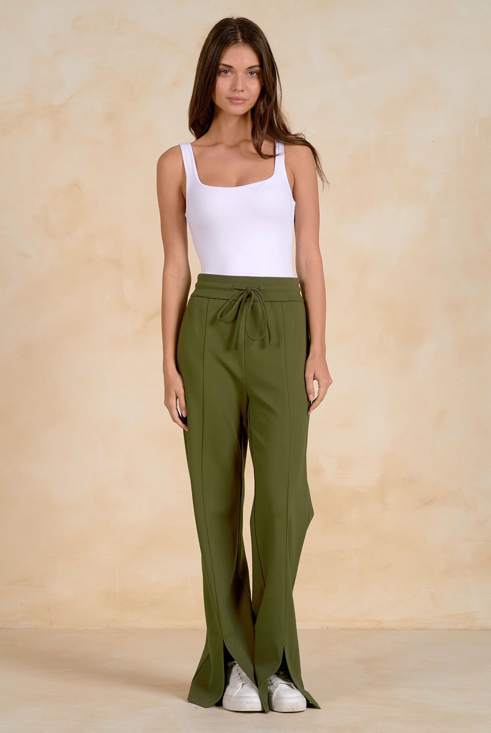 Elan Olive Drawstring Open Bottom Pants-Pants-elan-Deja Nu Boutique, Women's Fashion Boutique in Lampasas, Texas