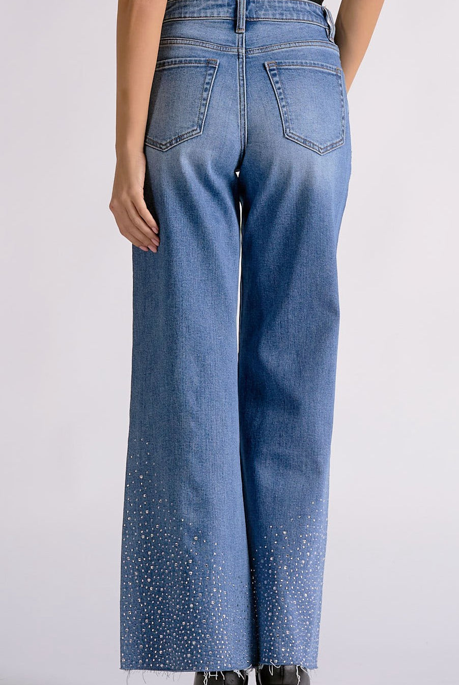 Elan Rhinestone Wide Leg Jeans in Medium Wash-Jeans-elan-Deja Nu Boutique, Women's Fashion Boutique in Lampasas, Texas