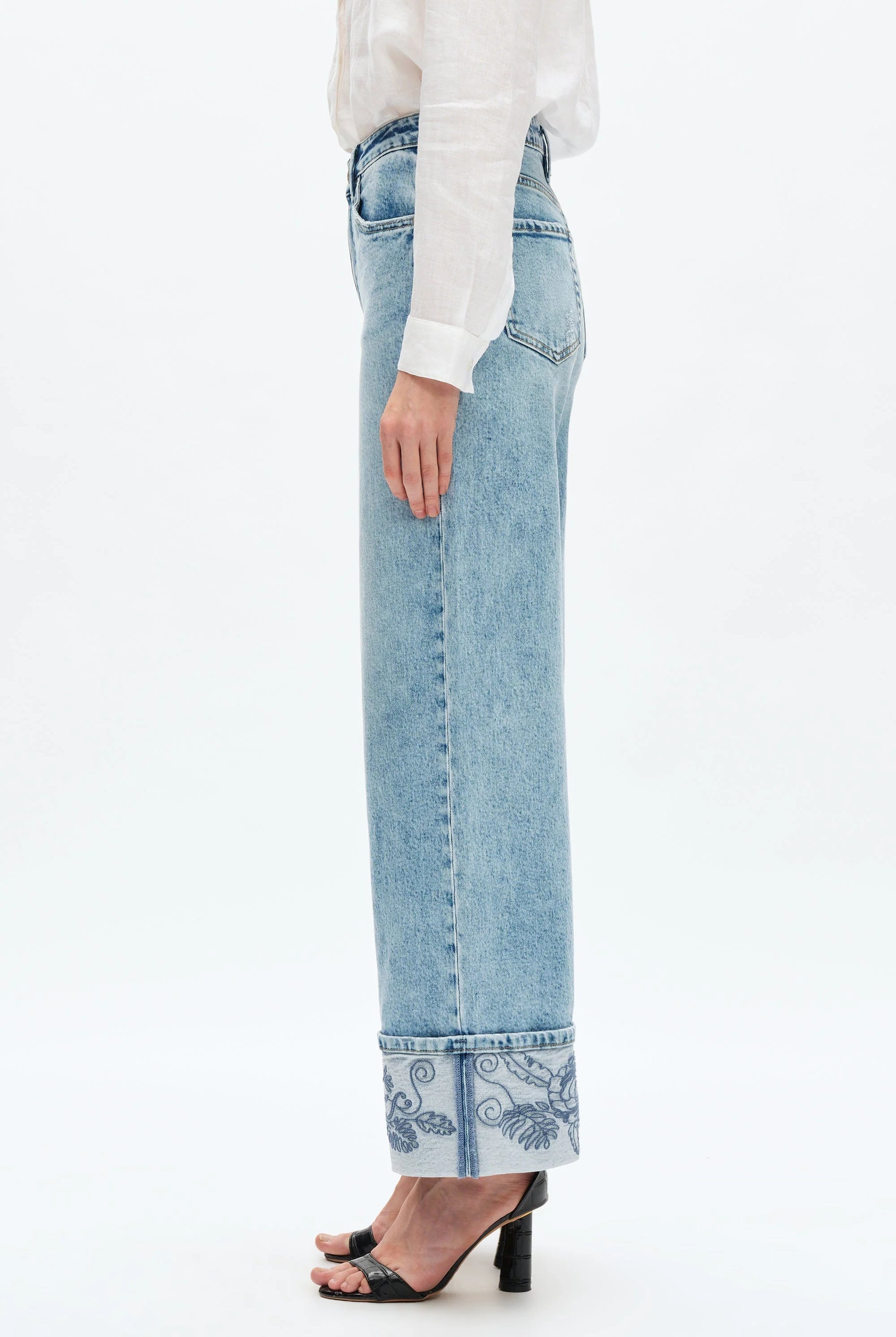 Bayeas Flora High Rise Wide Leg Embroidered Cuff Jeans-Jeans-Bayeas-Deja Nu Boutique, Women's Fashion Boutique in Lampasas, Texas