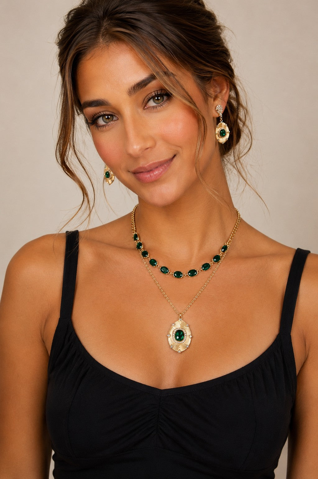 Emerald Elegance Gold Necklace & Earring Collection-Necklace Set-Deja Nu-Deja Nu Boutique, Women's Fashion Boutique in Lampasas, Texas