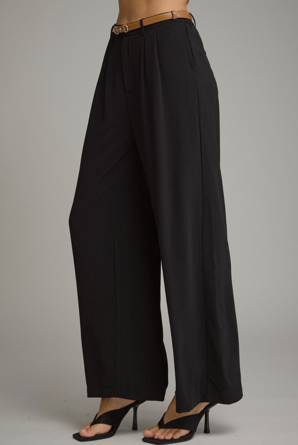 Entro Black Pleated Wide Leg Pants-trousers-Entro-Deja Nu Boutique, Women's Fashion Boutique in Lampasas, Texas