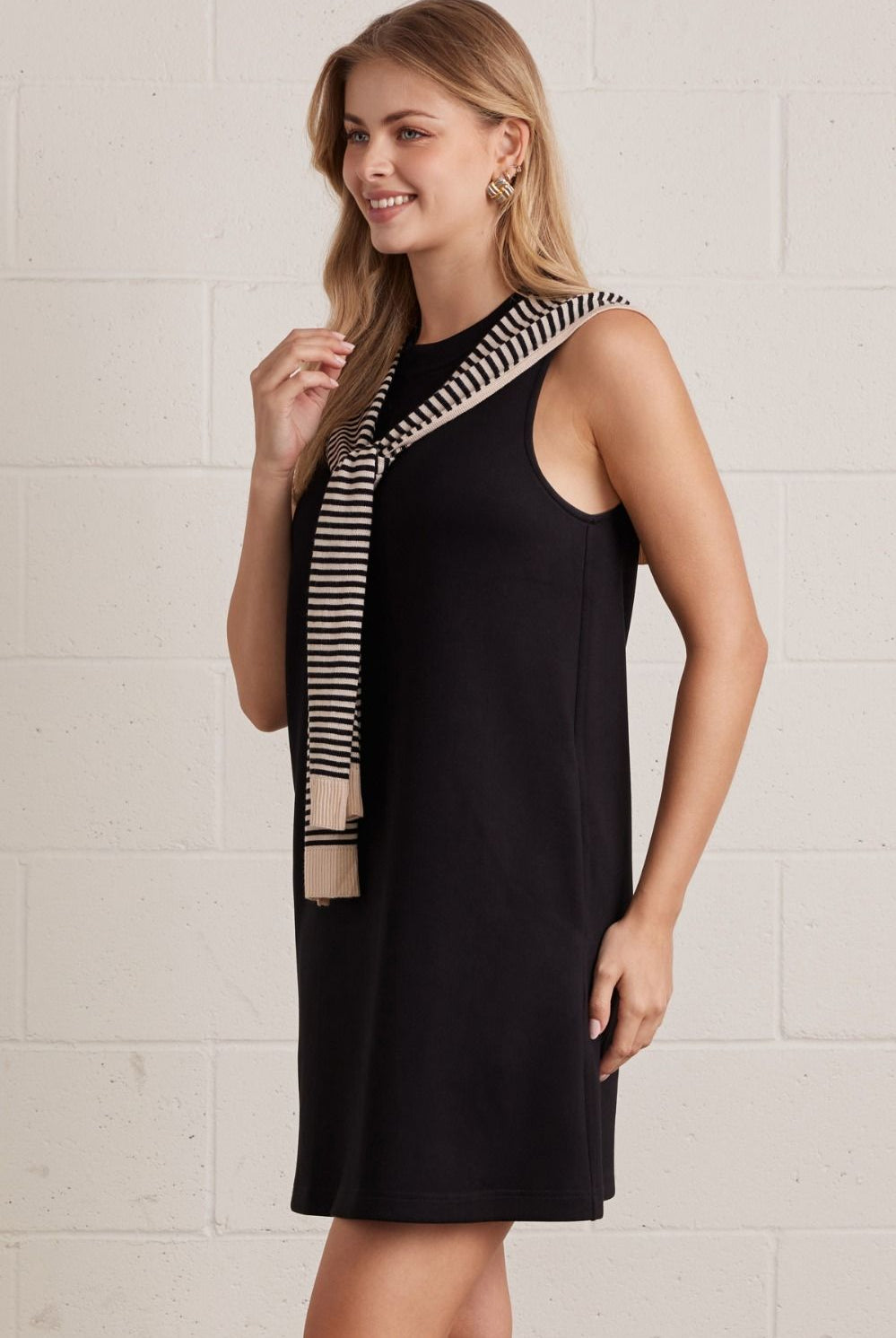 Entro Black Sweater Scarf Mini Dress-mini dress-Entro-Deja Nu Boutique, Women's Fashion Boutique in Lampasas, Texas