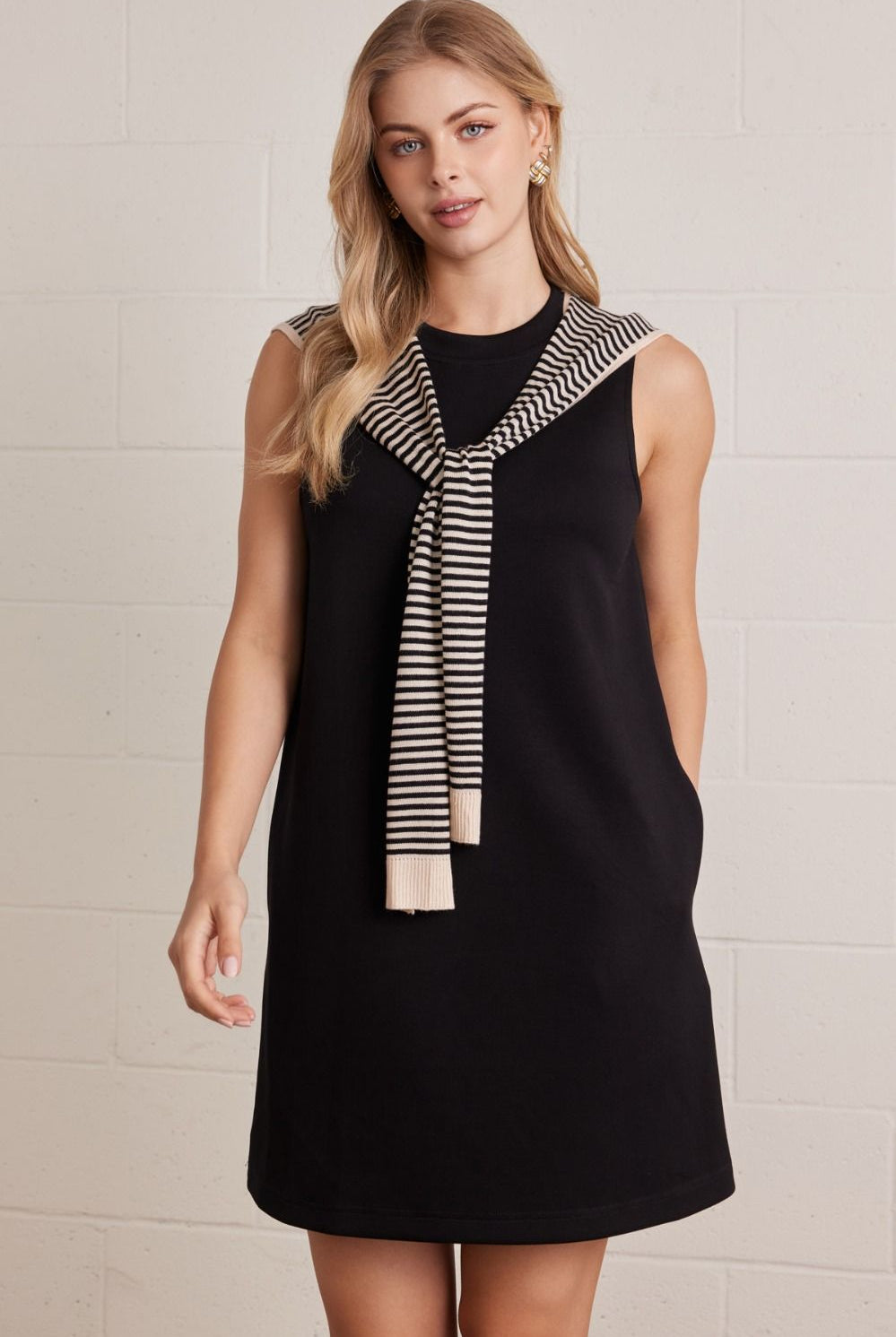 Entro Black Sweater Scarf Mini Dress-mini dress-Entro-Deja Nu Boutique, Women's Fashion Boutique in Lampasas, Texas