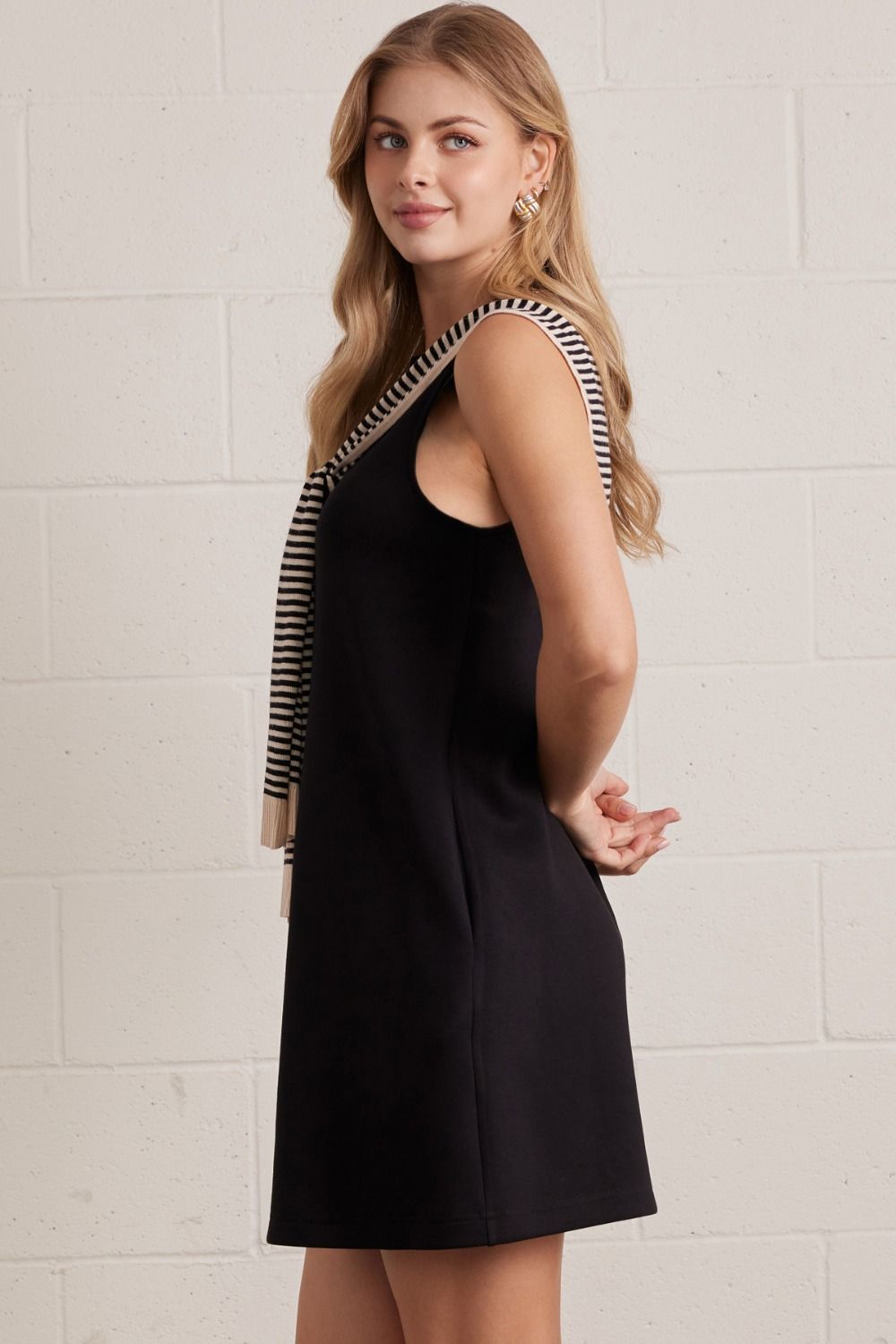Entro Black Sweater Scarf Mini Dress-mini dress-Entro-Deja Nu Boutique, Women's Fashion Boutique in Lampasas, Texas