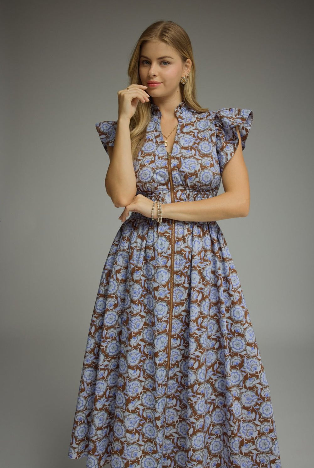 Entro Bluebell Bloom Floral Midi Dress-Midi Dresses-Entro-Deja Nu Boutique, Women's Fashion Boutique in Lampasas, Texas