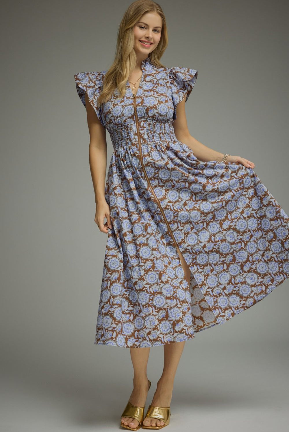 Entro Bluebell Bloom Floral Midi Dress-Midi Dresses-Entro-Deja Nu Boutique, Women's Fashion Boutique in Lampasas, Texas