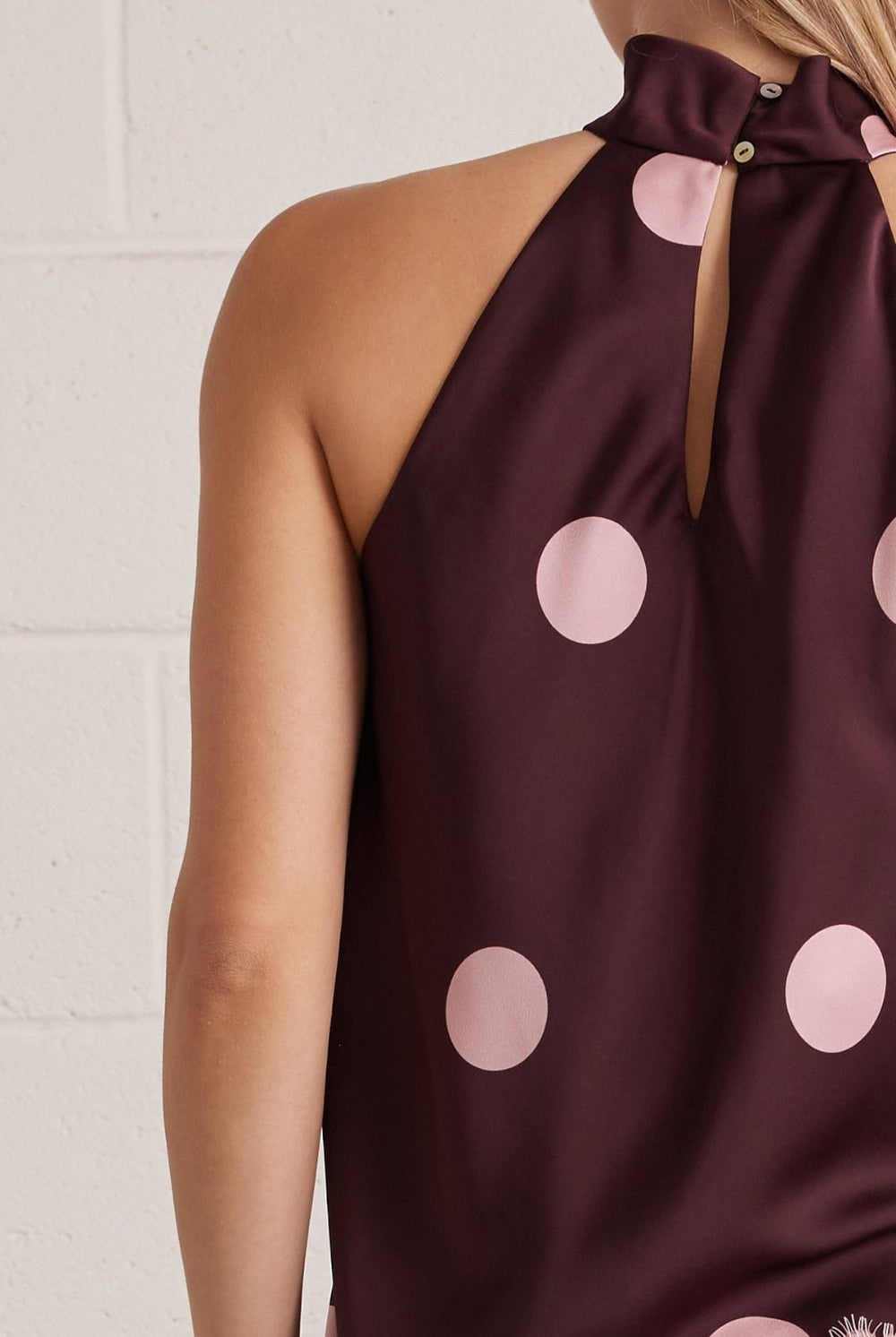 Entro Blush Dot Lace Halter Top-Lace Top-Entro-Deja Nu Boutique, Women's Fashion Boutique in Lampasas, Texas