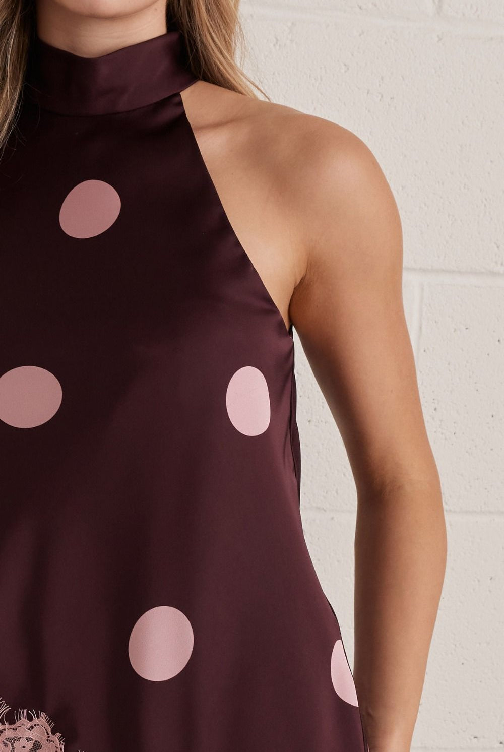 Entro Blush Dot Lace Halter Top-Lace Top-Entro-Deja Nu Boutique, Women's Fashion Boutique in Lampasas, Texas